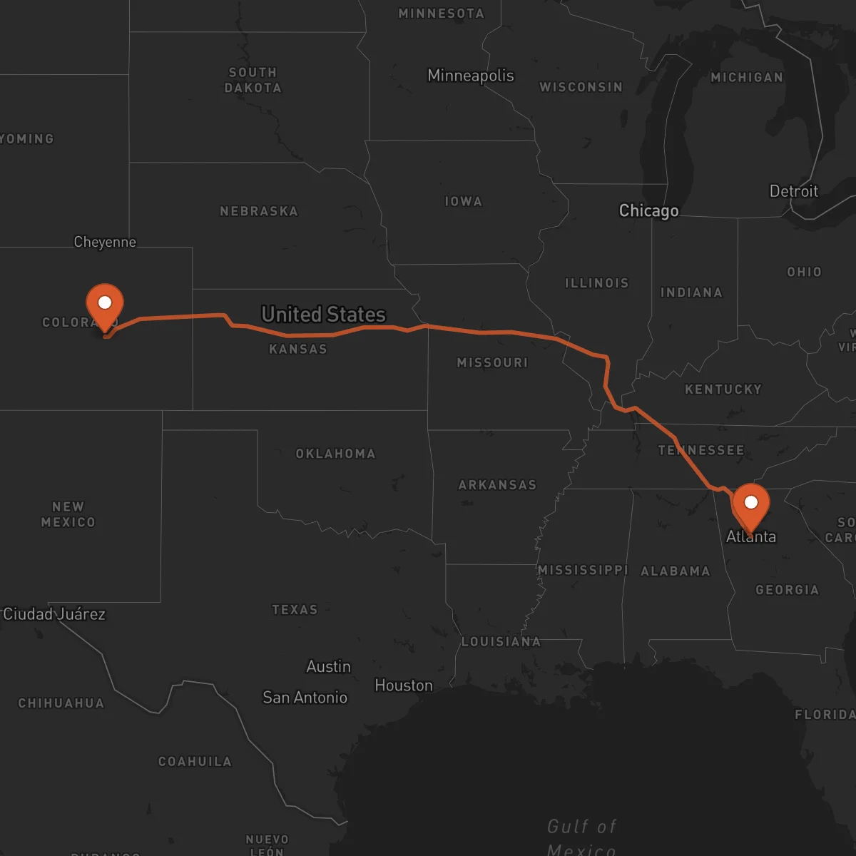 Ruta Colorado Springs - Atlanta
