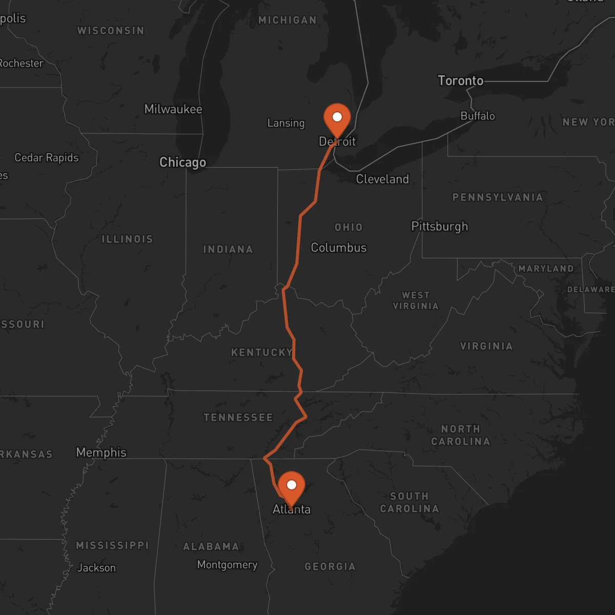 Ruta Detroit - Atlanta