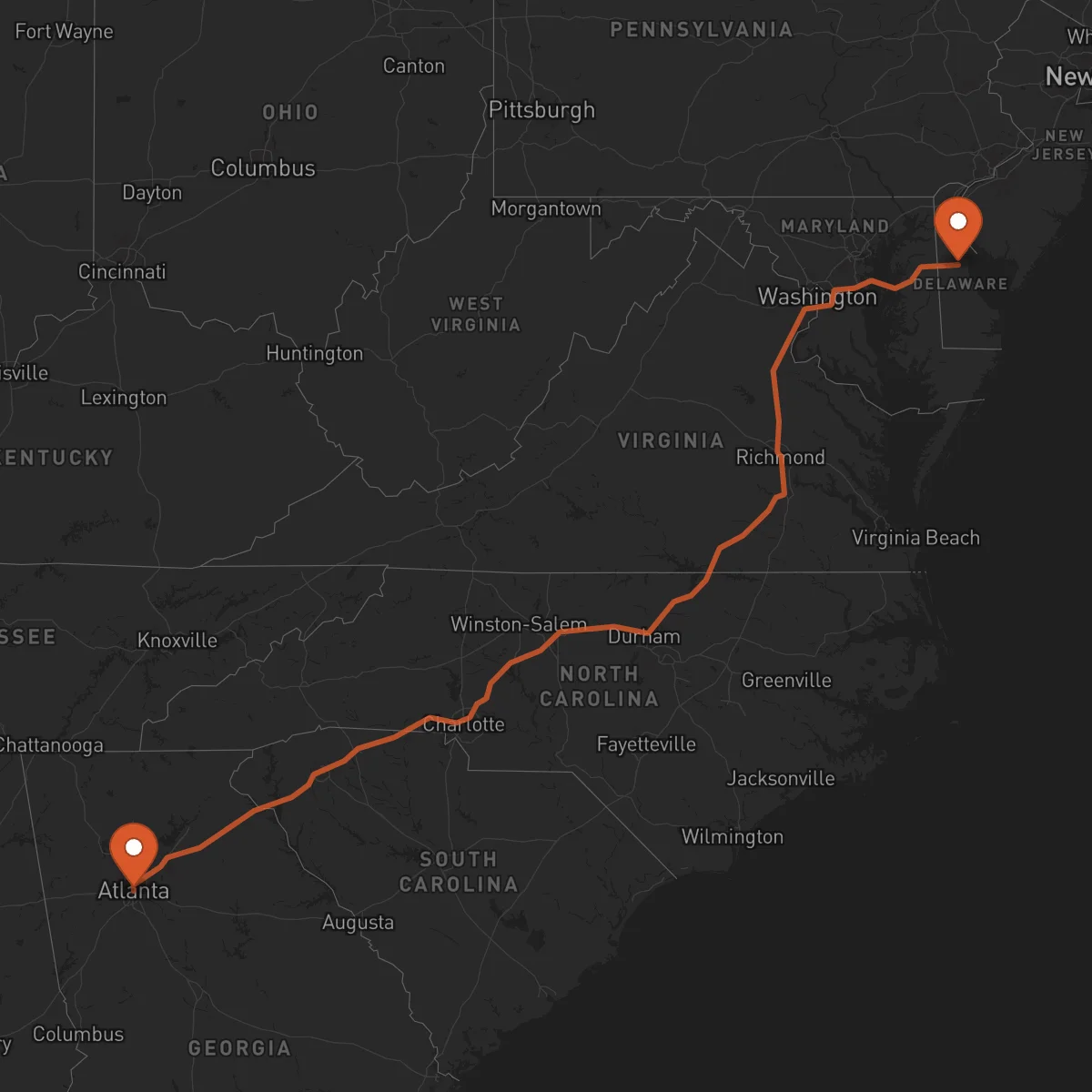 Ruta Atlanta - Dover