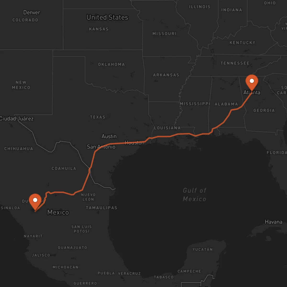 Ruta Atlanta - Durango
