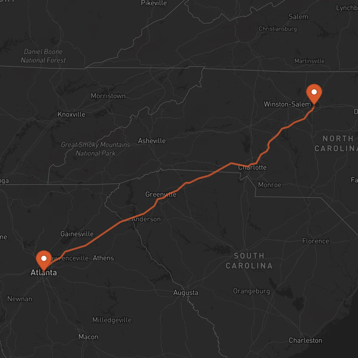 Ruta Atlanta - Greensboro
