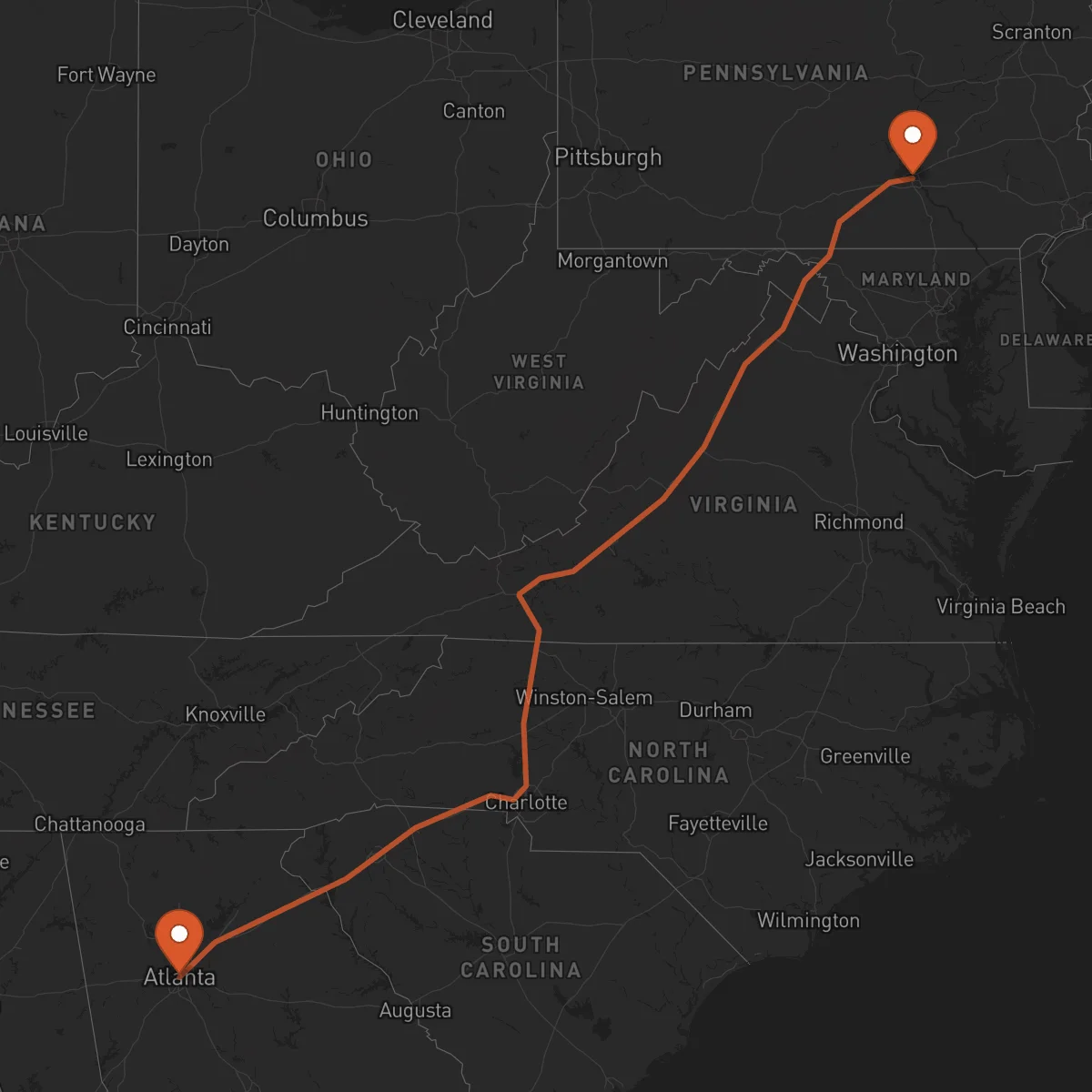 Ruta Atlanta - Harrisburg