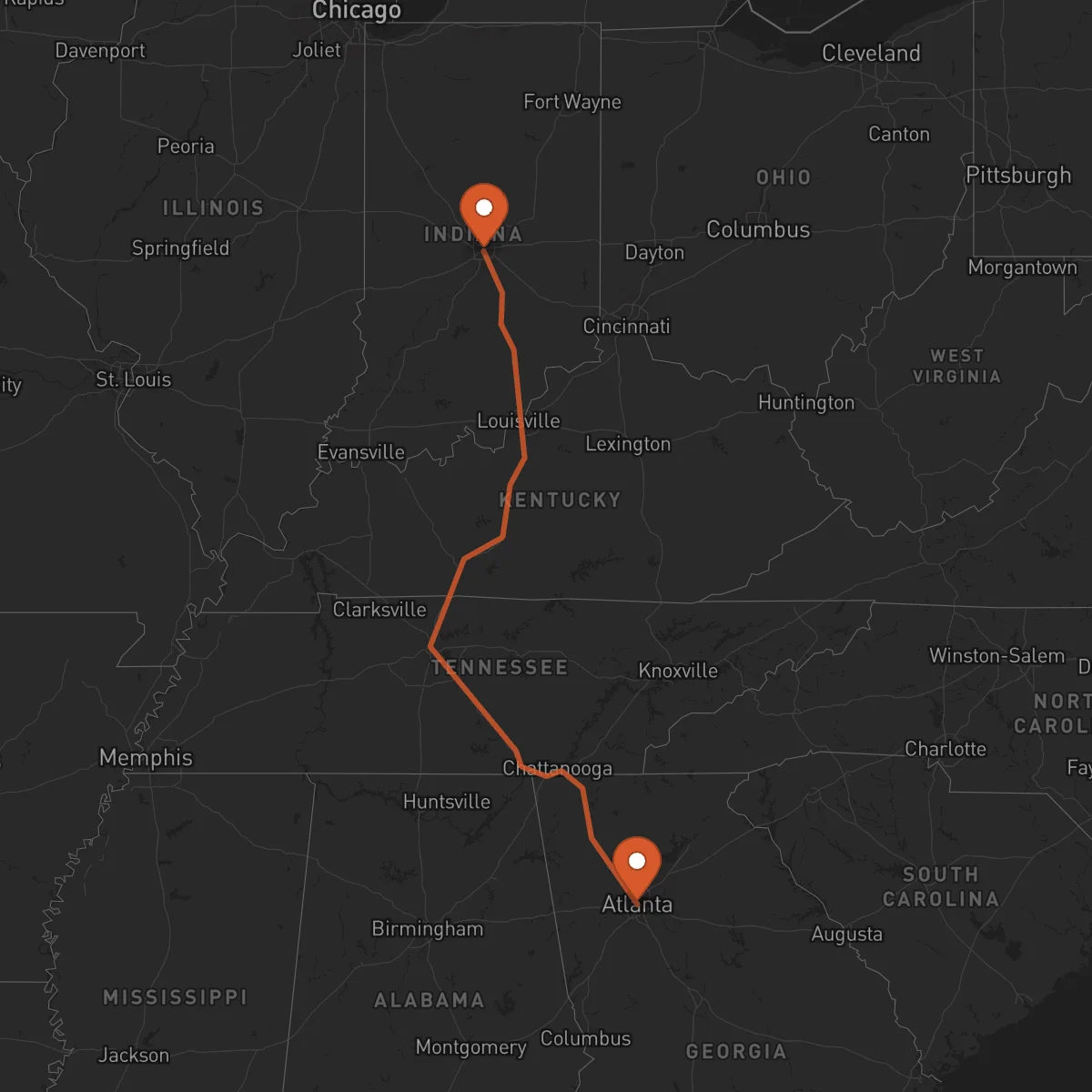 Ruta Indianapolis - Atlanta