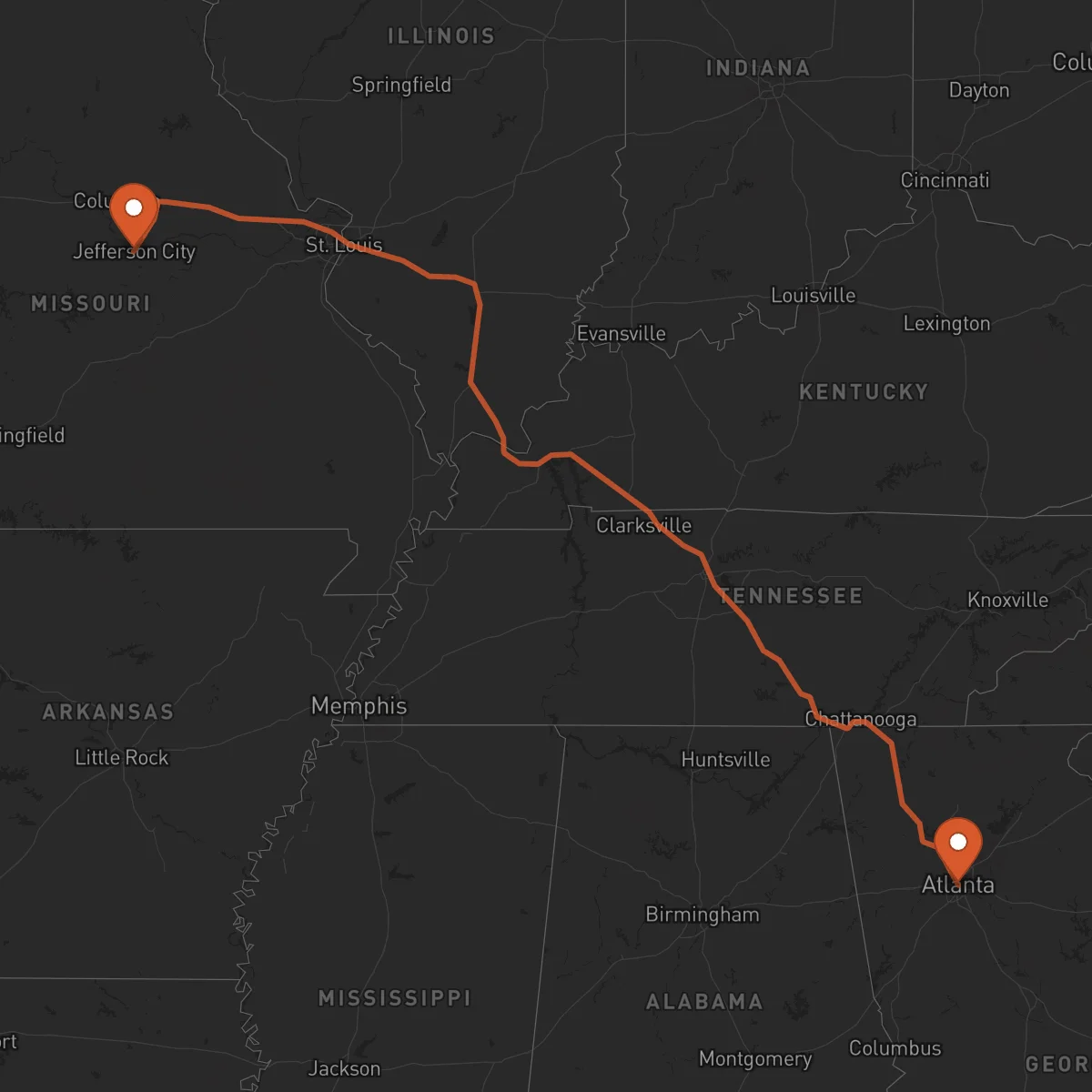 Ruta Jefferson City - Atlanta