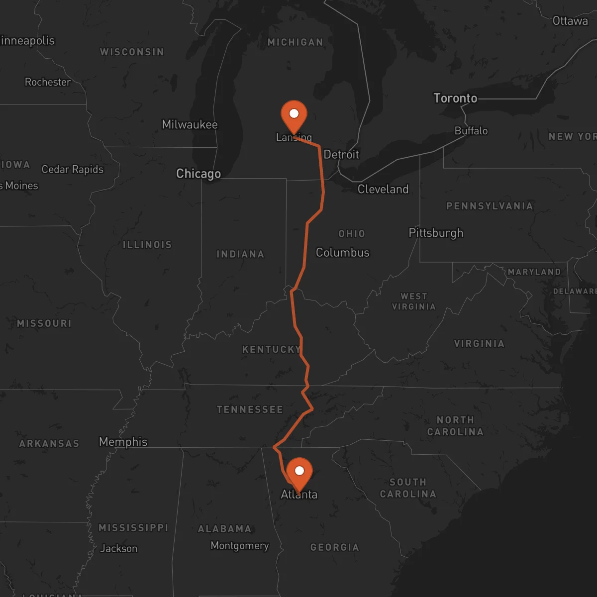 Ruta Atlanta - Lansing