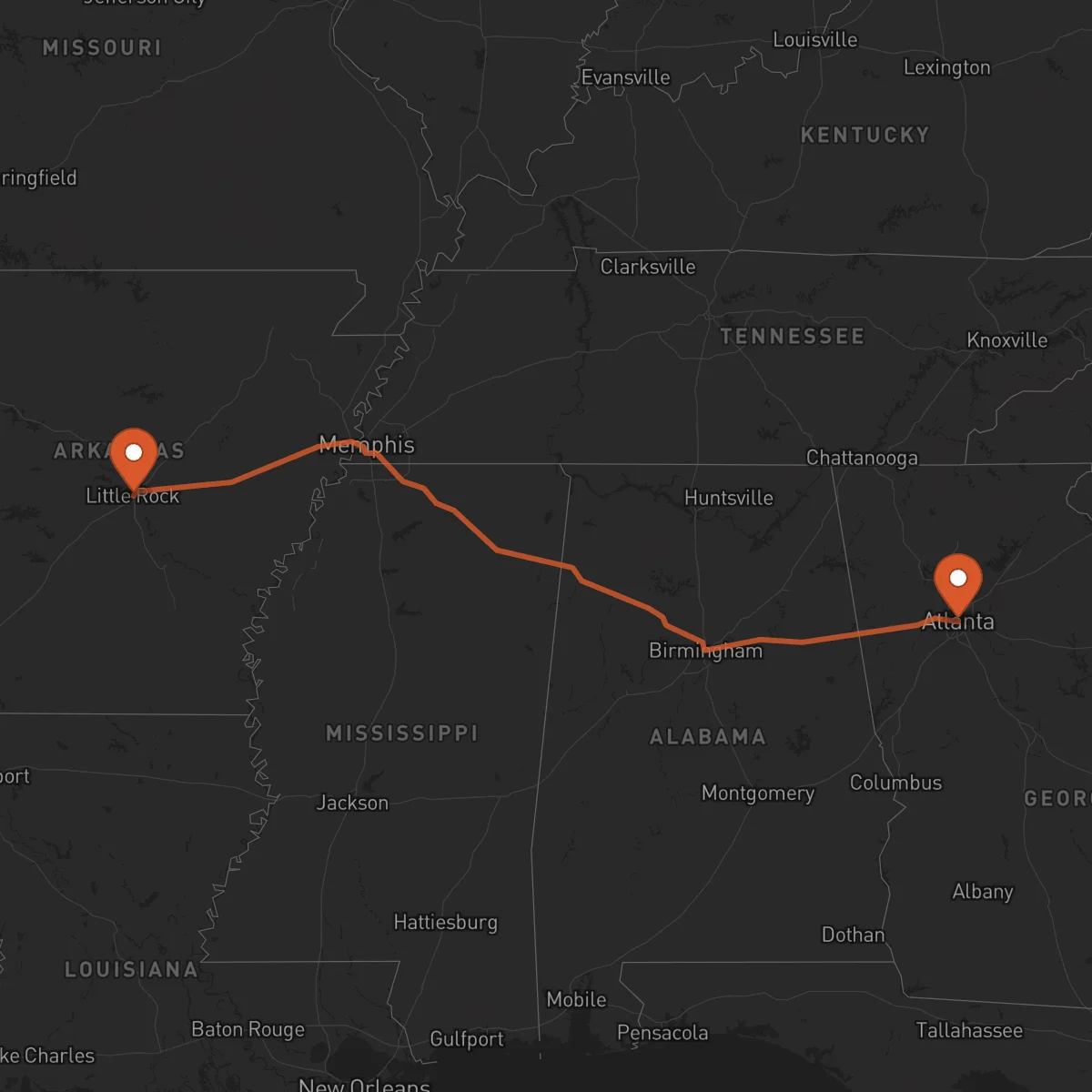 Ruta Little Rock - Atlanta