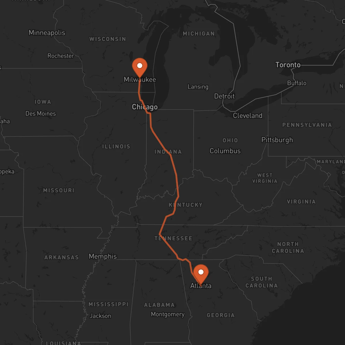 Ruta Milwaukee - Atlanta