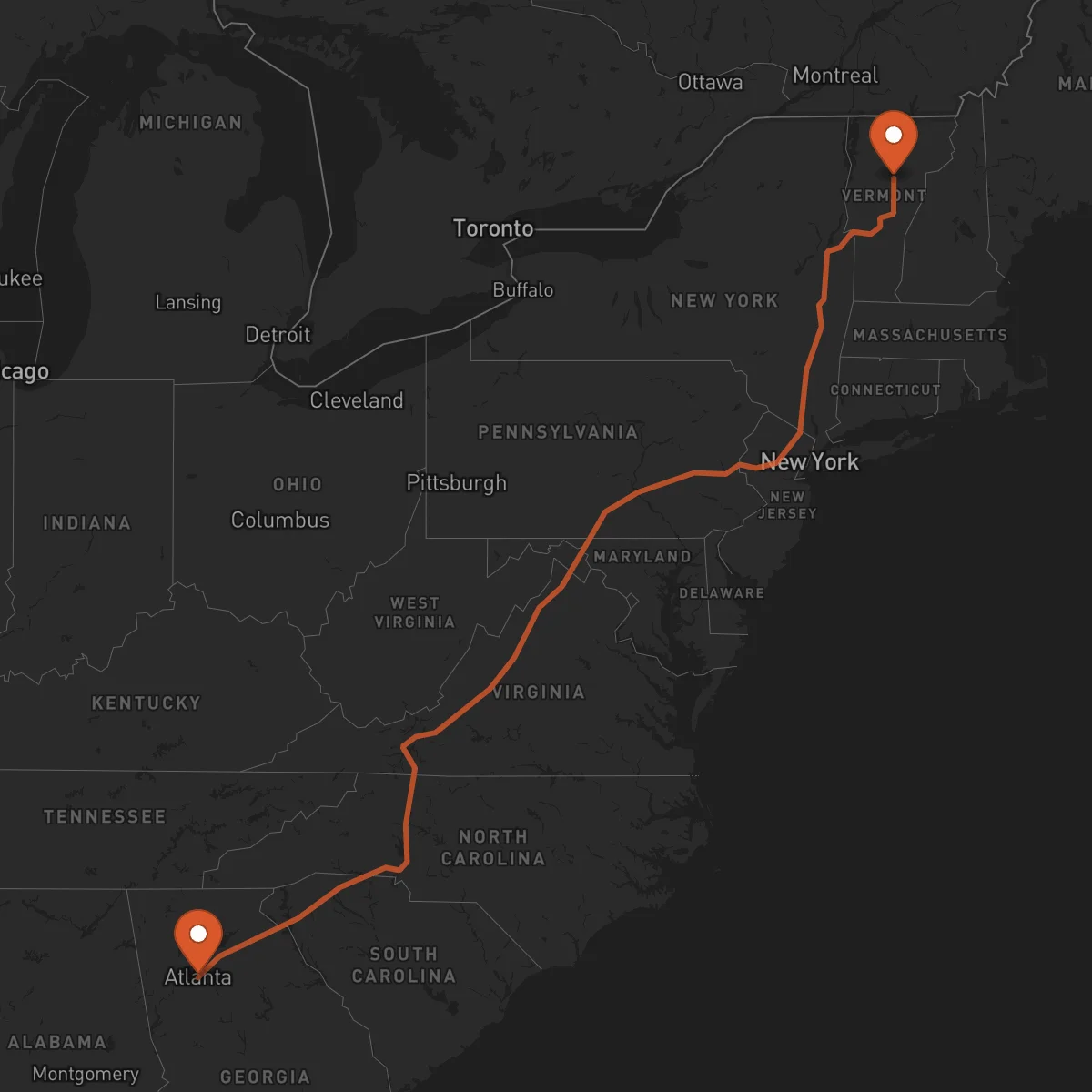 Ruta Montpelier - Atlanta
