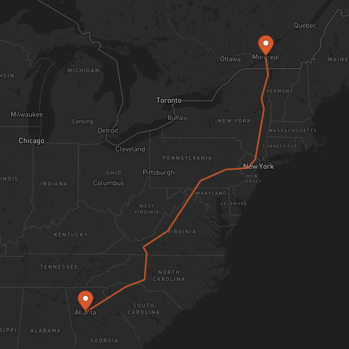 Ruta Montreal - Atlanta