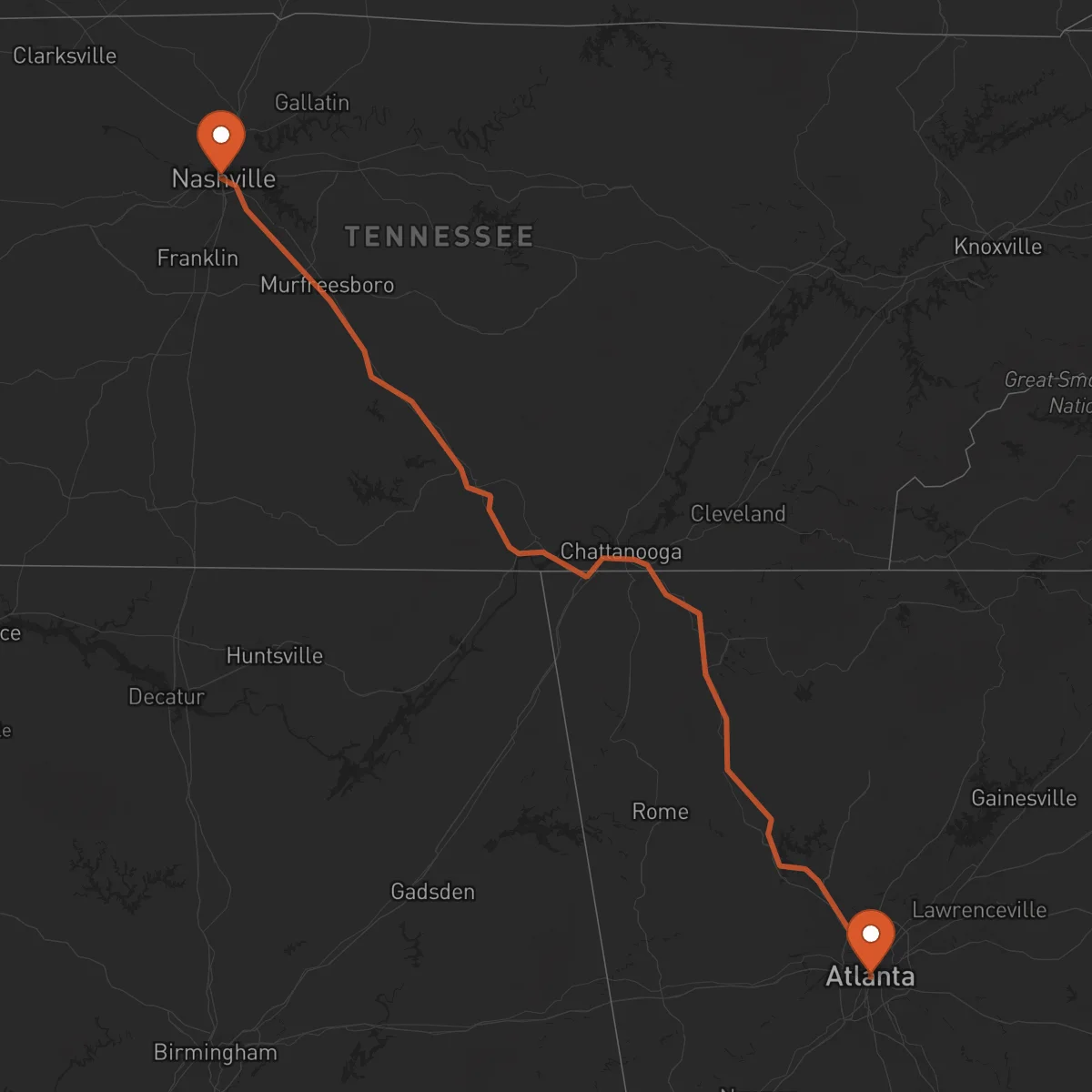 Ruta Atlanta - Nashville