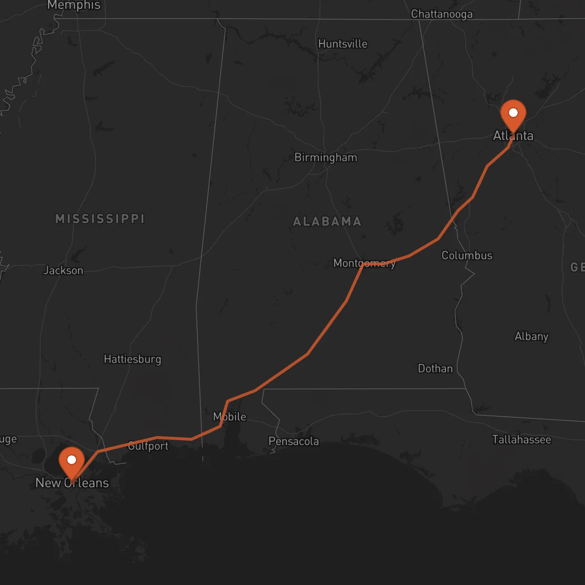 Ruta New Orleans - Atlanta