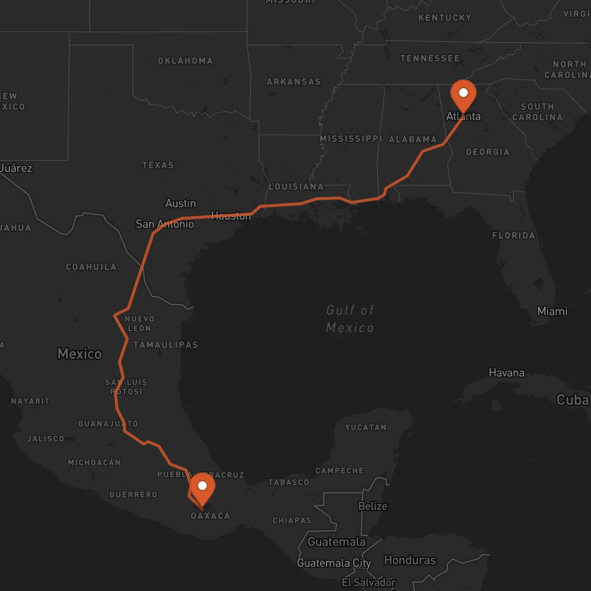 Ruta Oaxaca de Juárez - Atlanta
