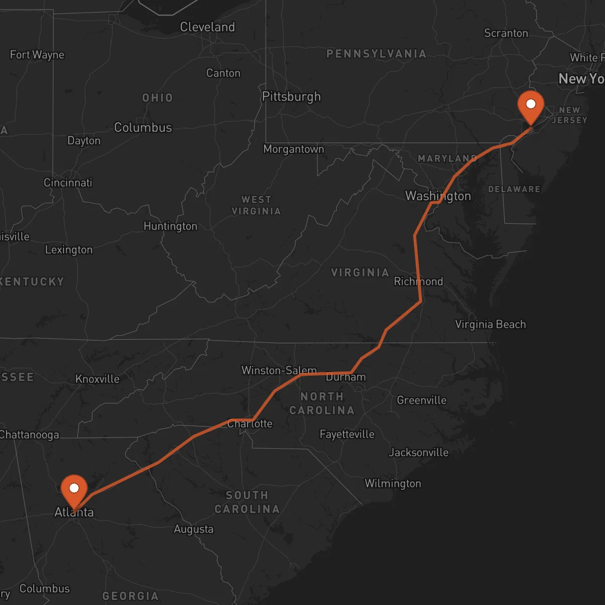 Ruta Atlanta - Philadelphia