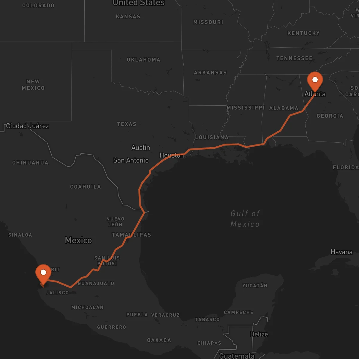Ruta Puerto Vallarta - Atlanta