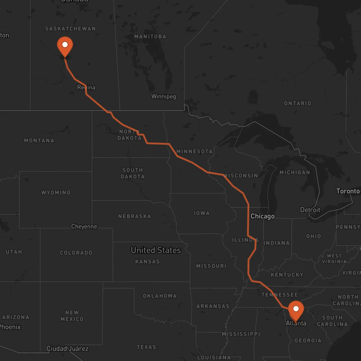 Ruta Saskatoon - Atlanta