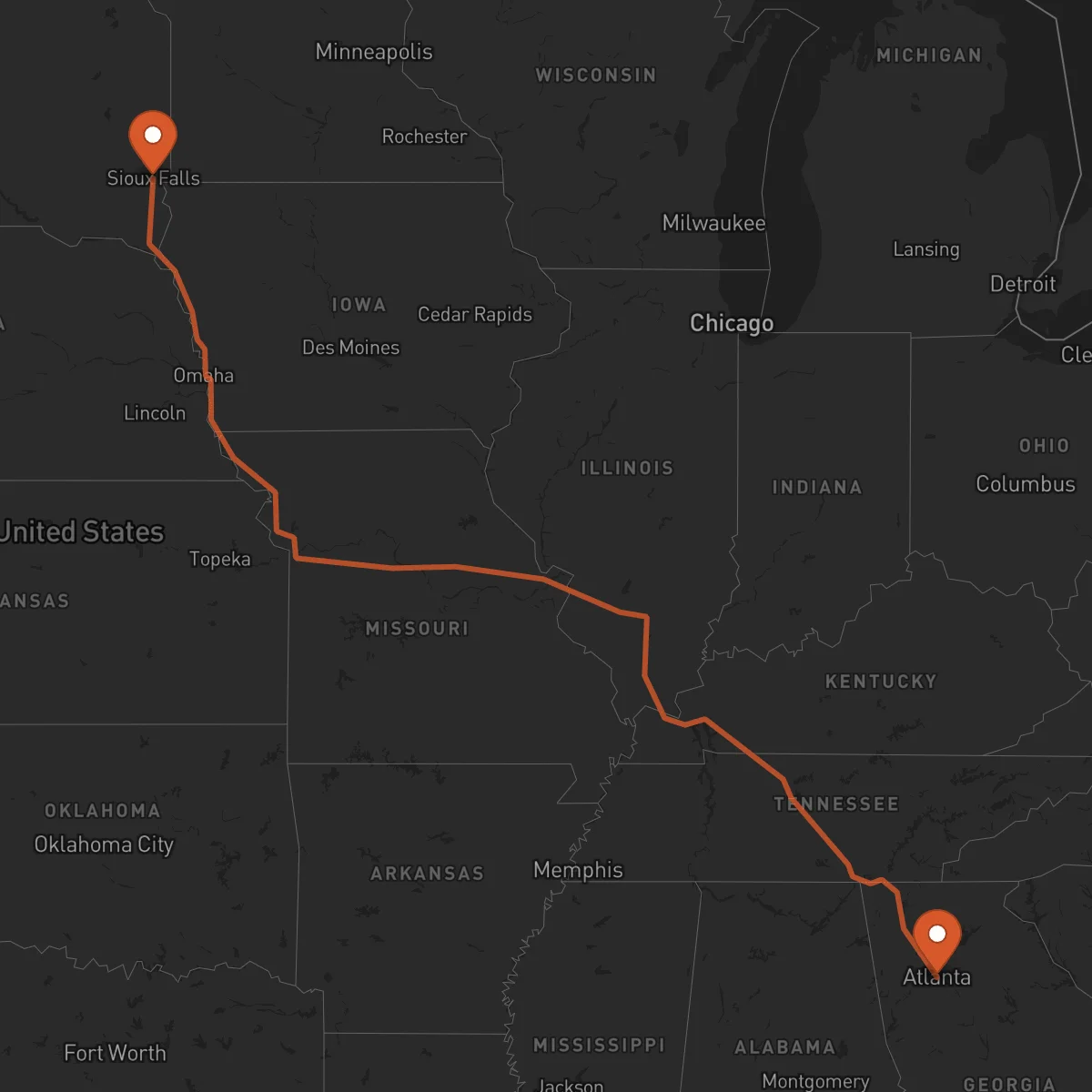 Ruta Sioux Falls - Atlanta
