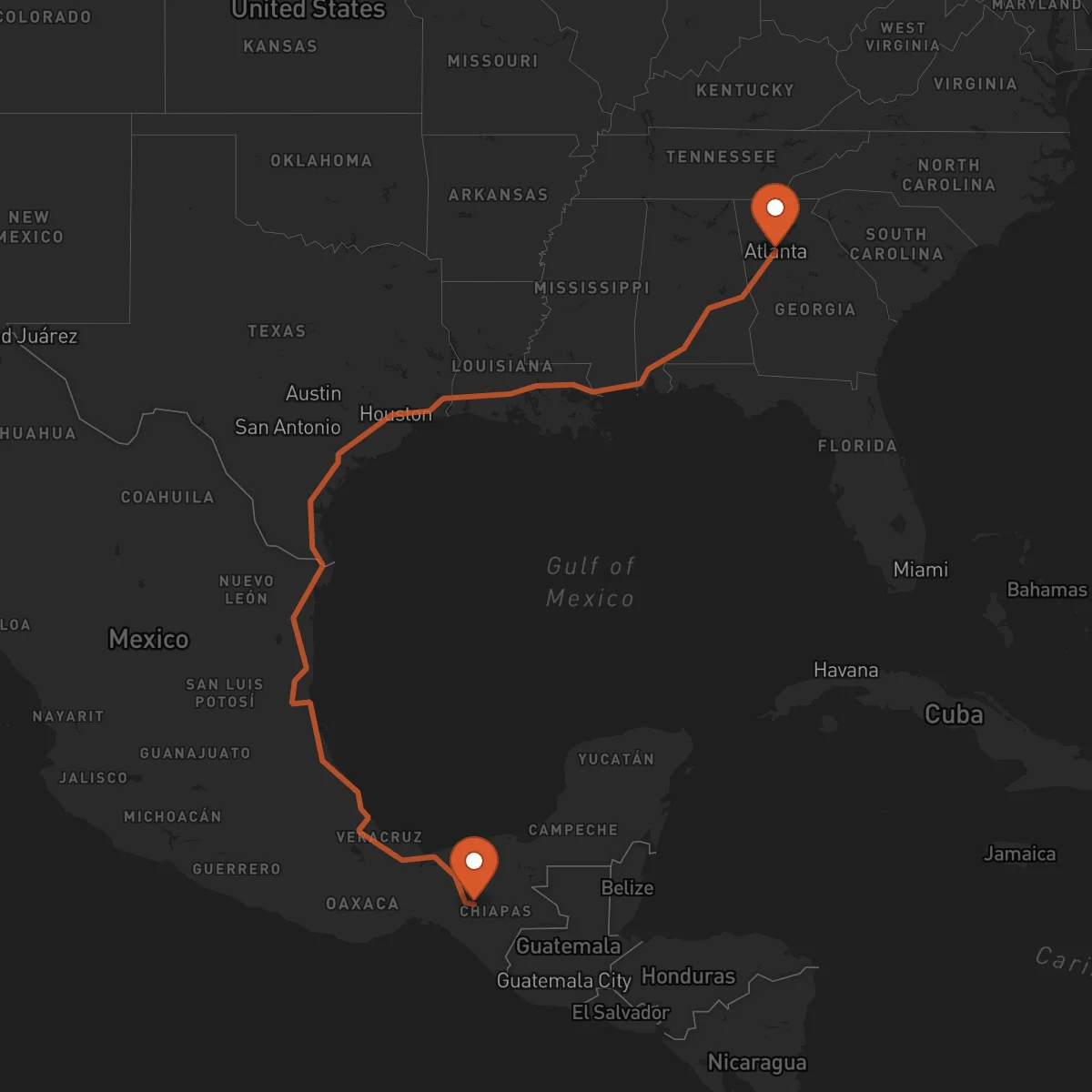 Ruta Tuxtla Gutiérrez - Atlanta