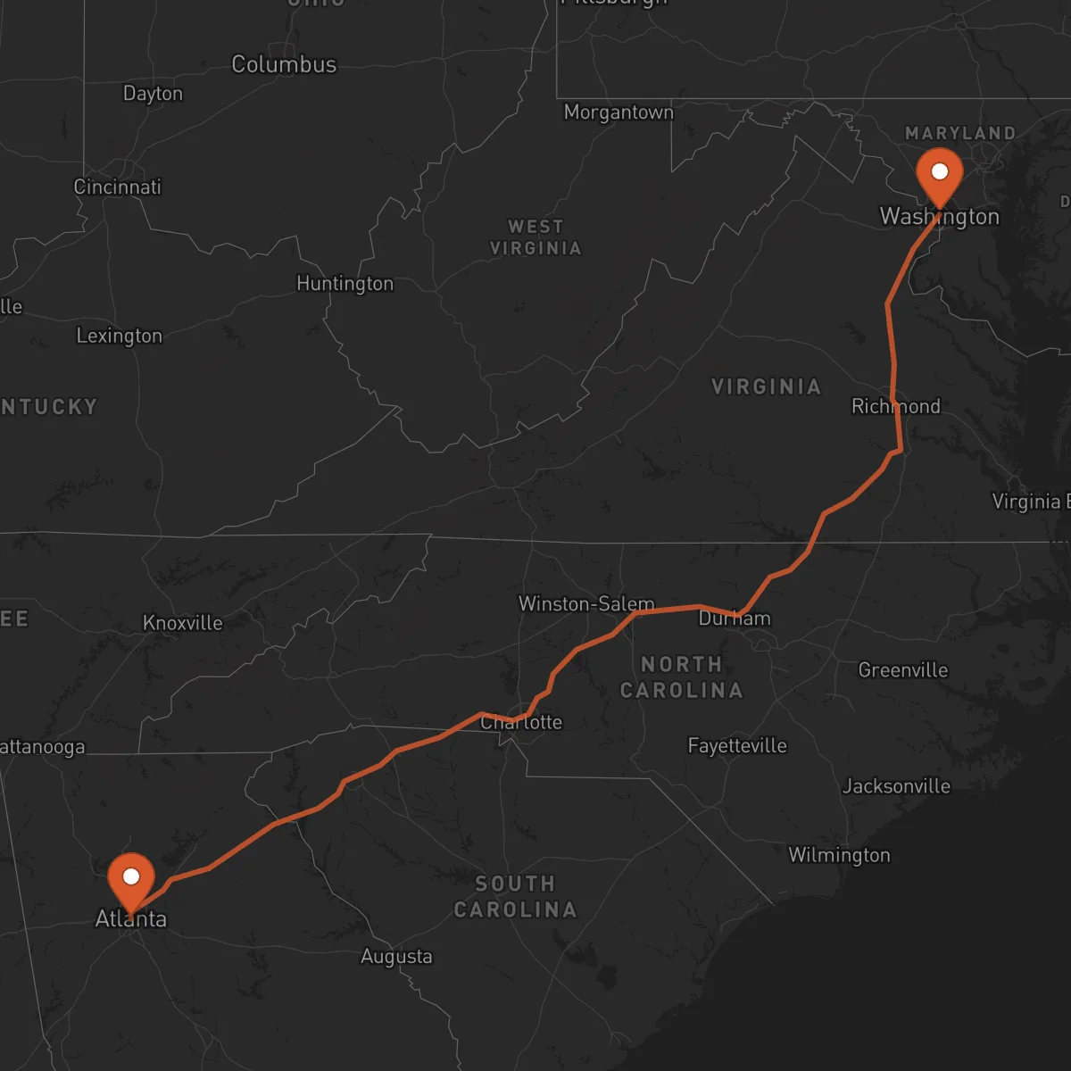 Ruta Atlanta - Washington D.C.