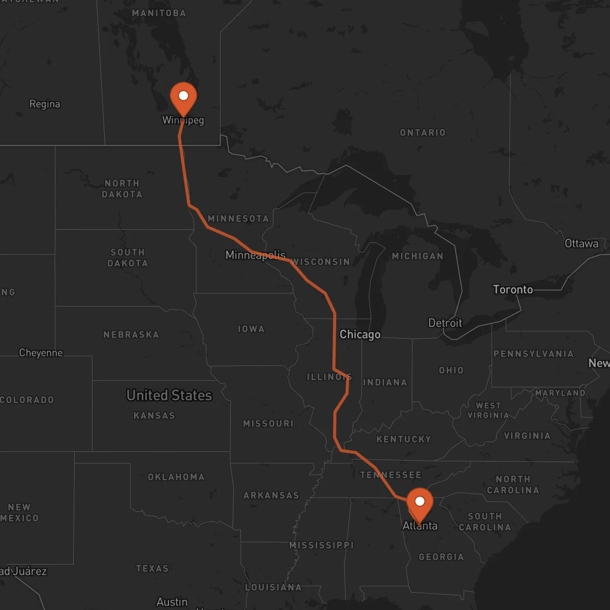 Ruta Atlanta - Winnipeg