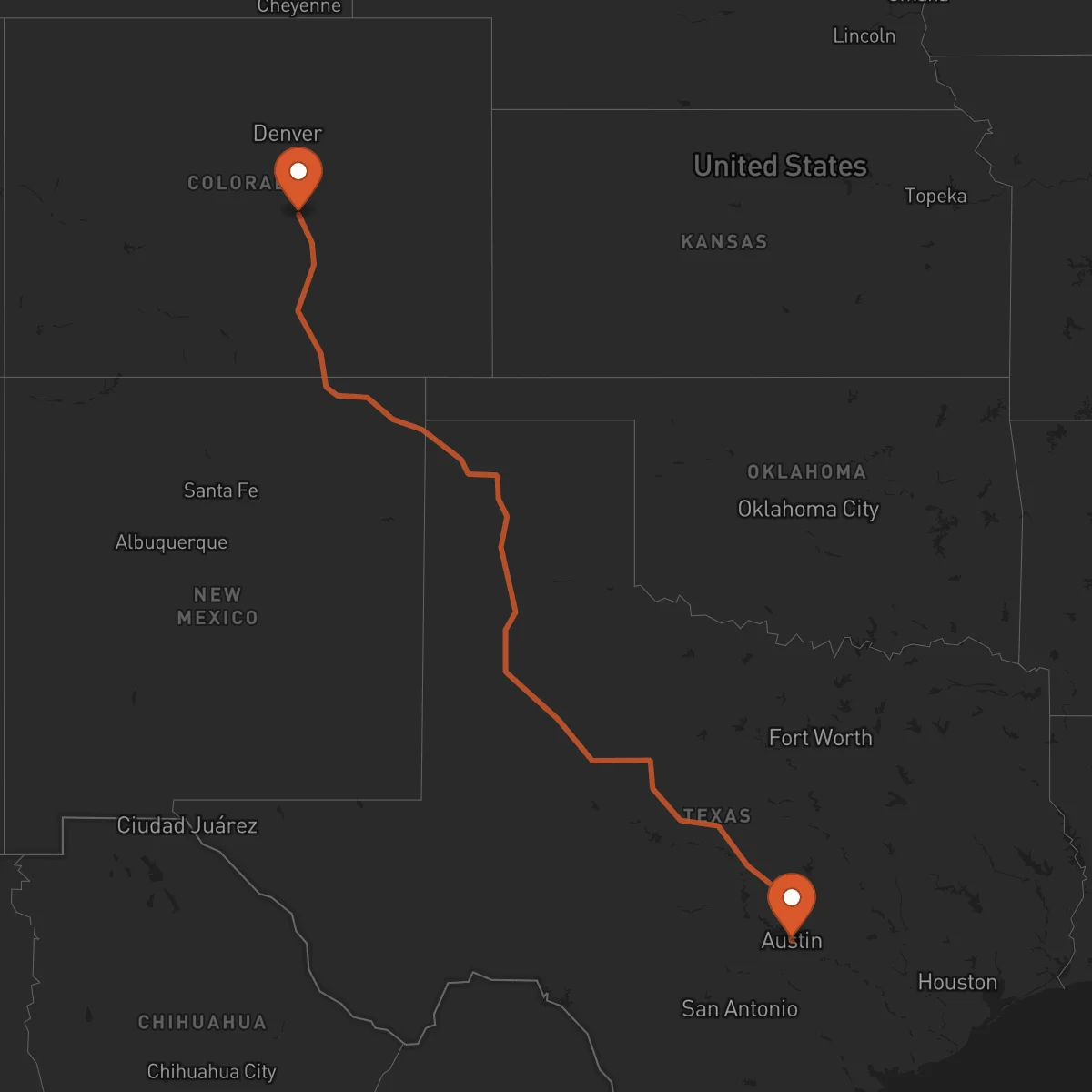Ruta Colorado Springs - Austin
