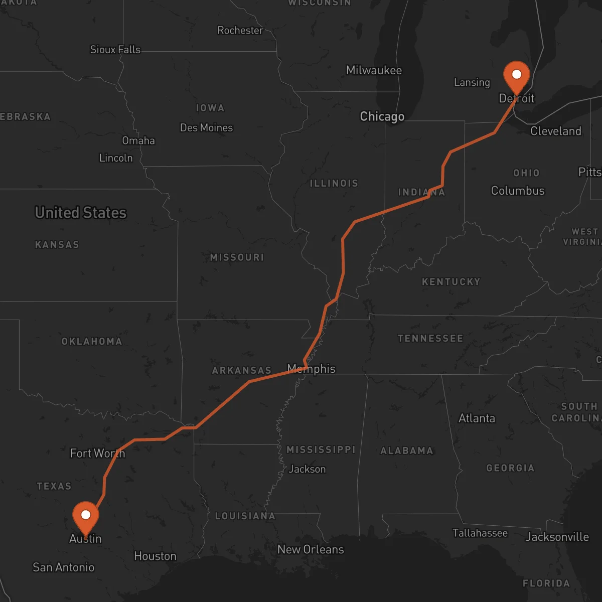 Ruta Detroit - Austin
