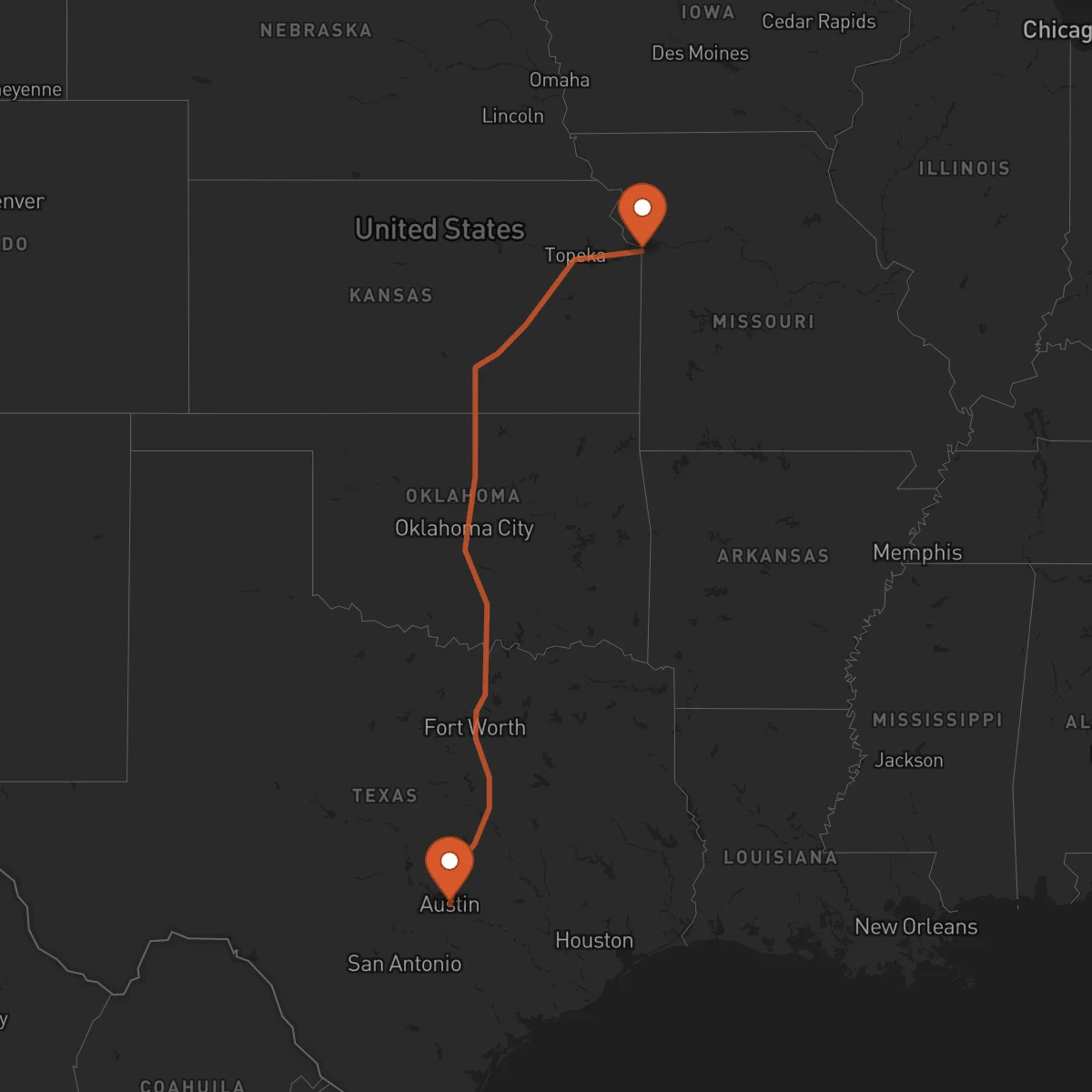 Ruta Kansas City - Austin