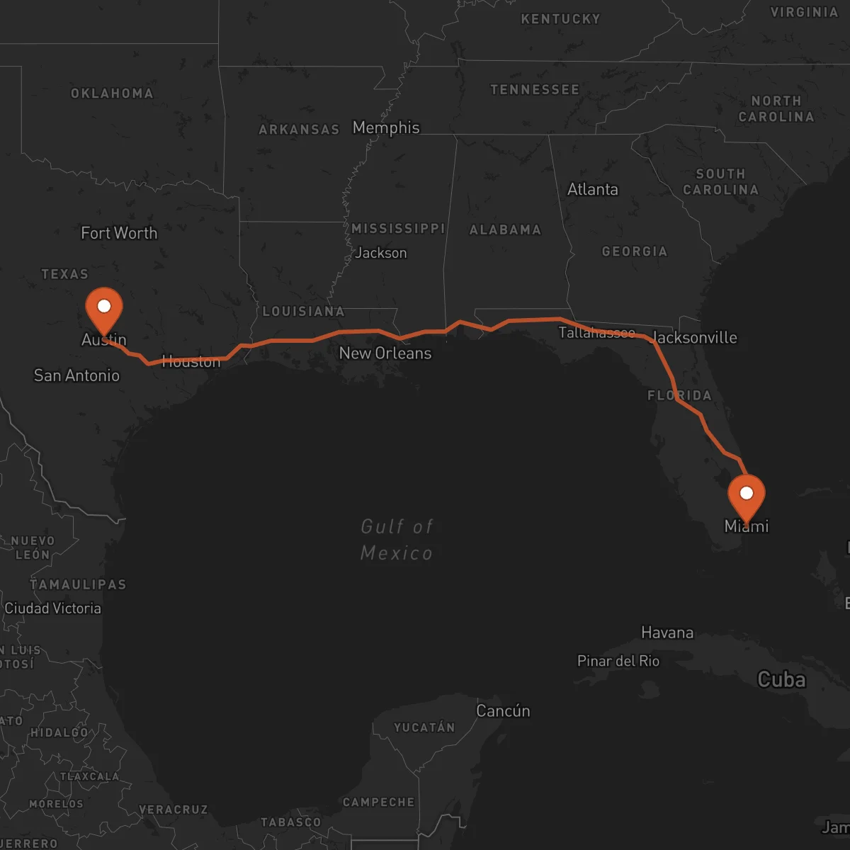 Ruta Miami - Austin