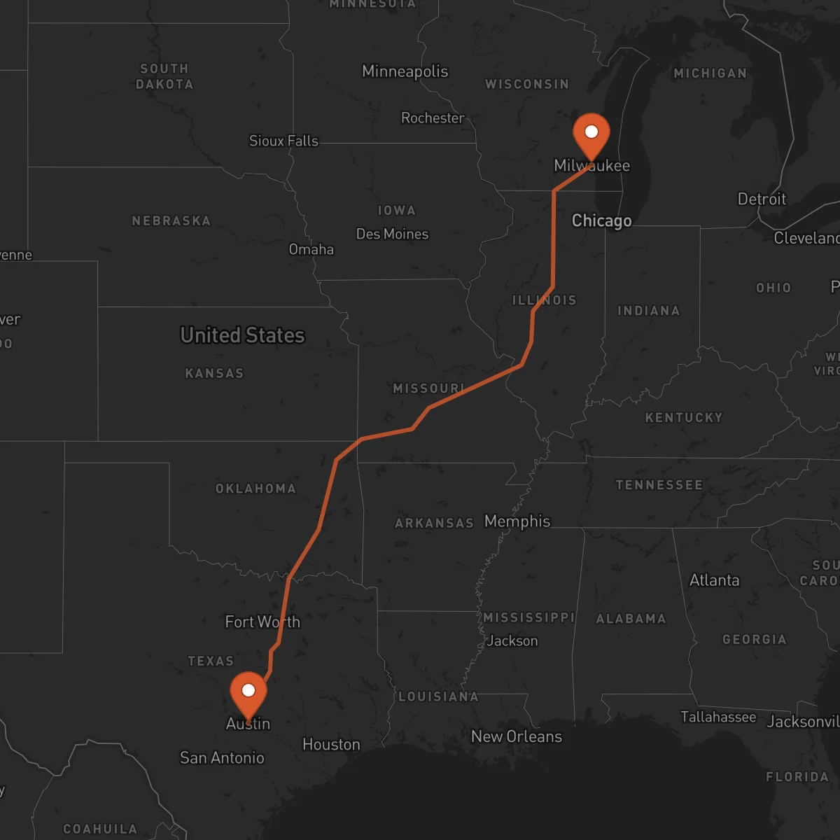 Ruta Austin - Milwaukee