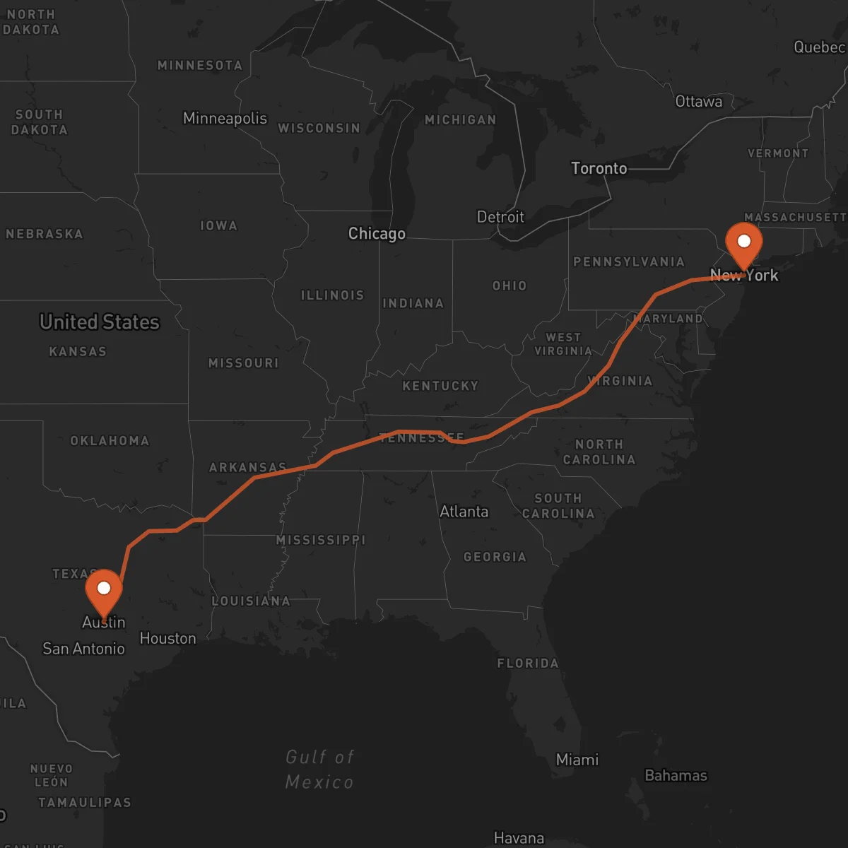 Ruta New York - Austin