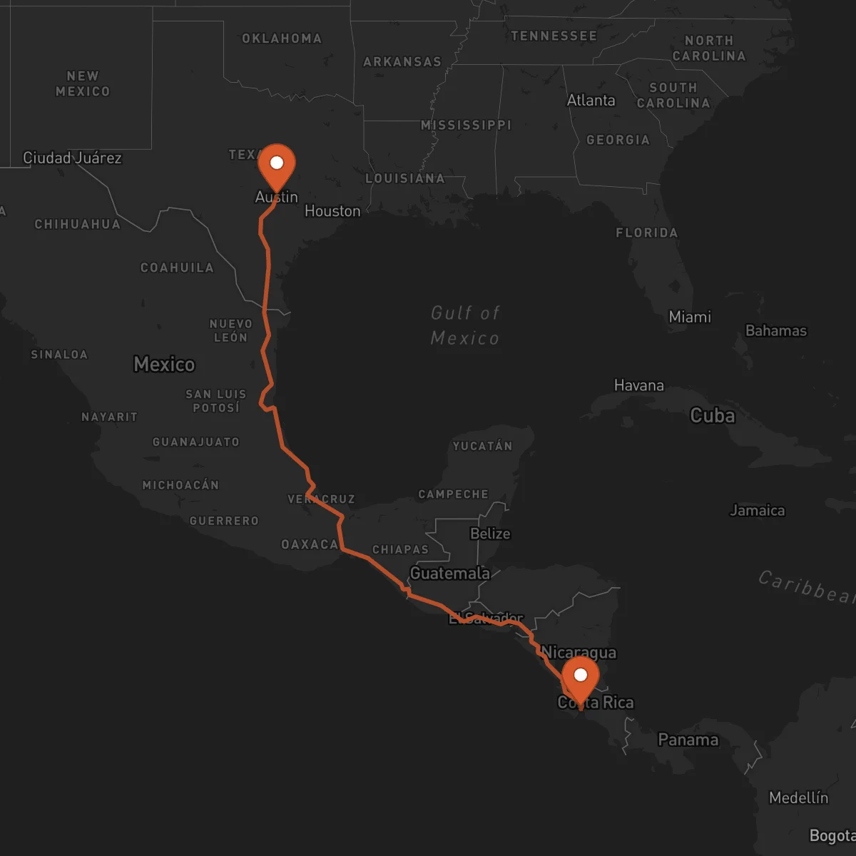 Ruta Austin - Puntarenas
