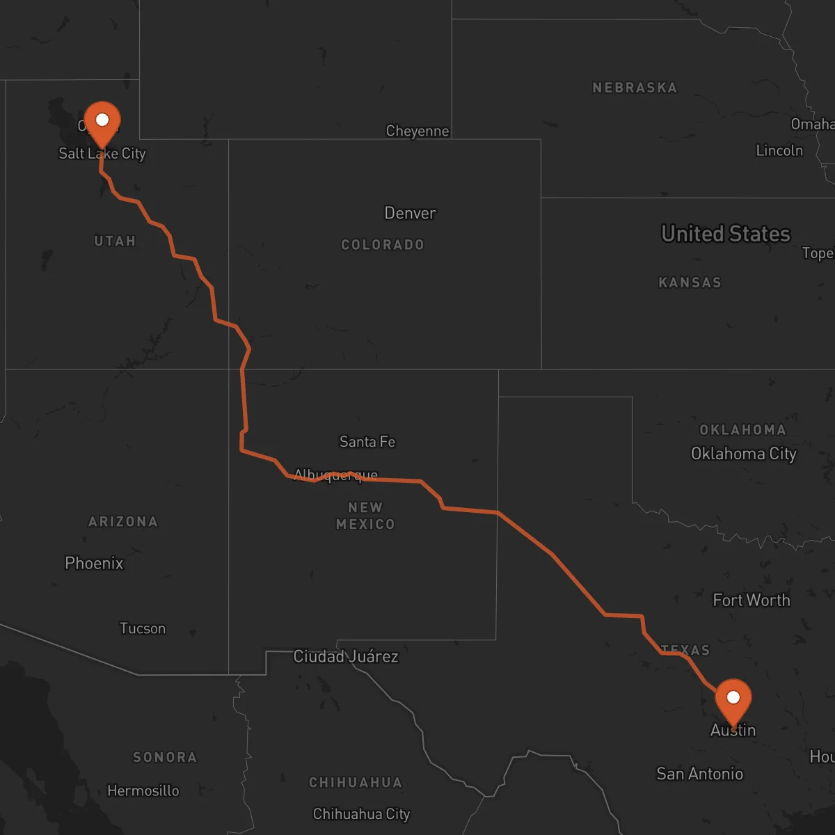 Ruta Salt Lake City - Austin