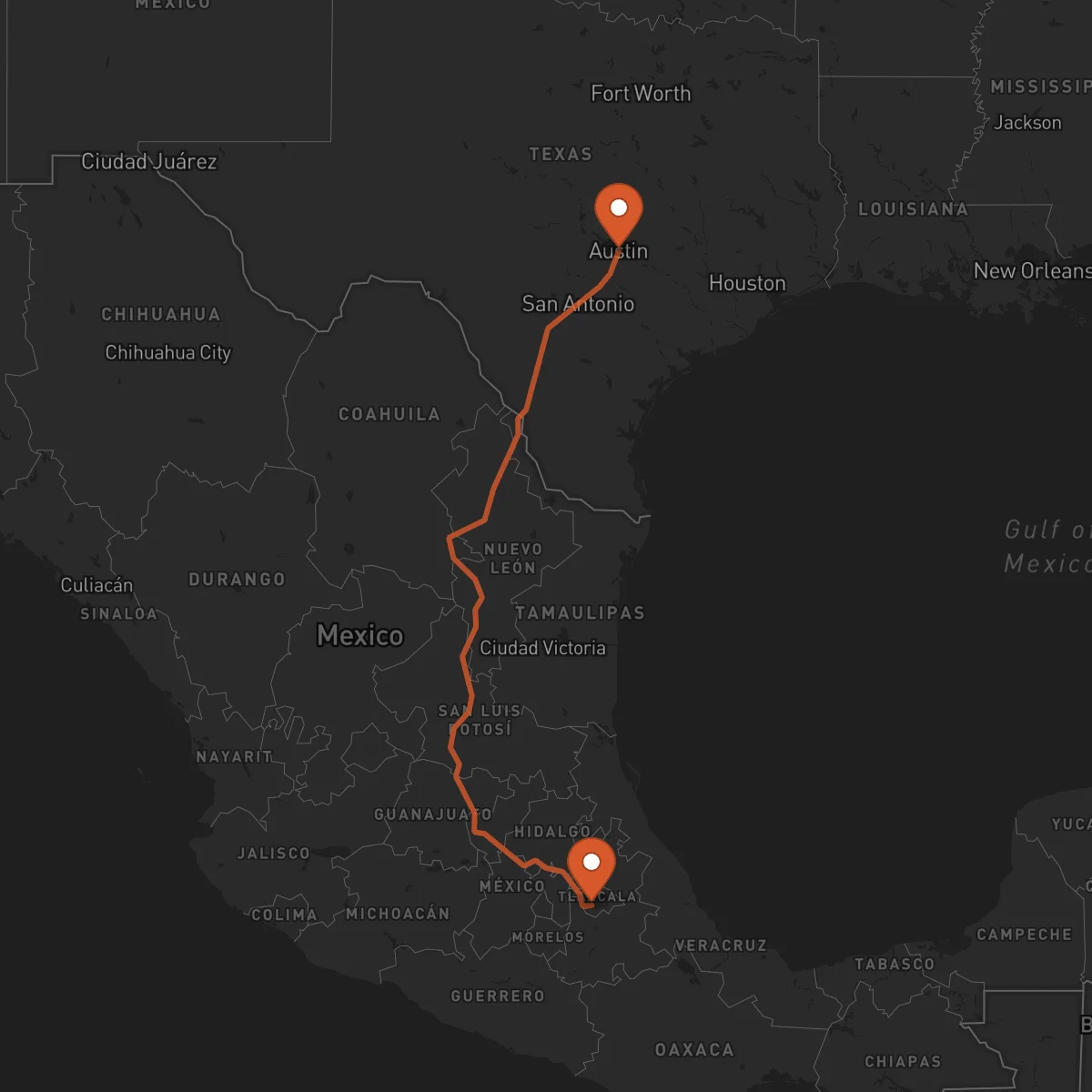Ruta Austin - Tlaxcala de Xicohténcatl