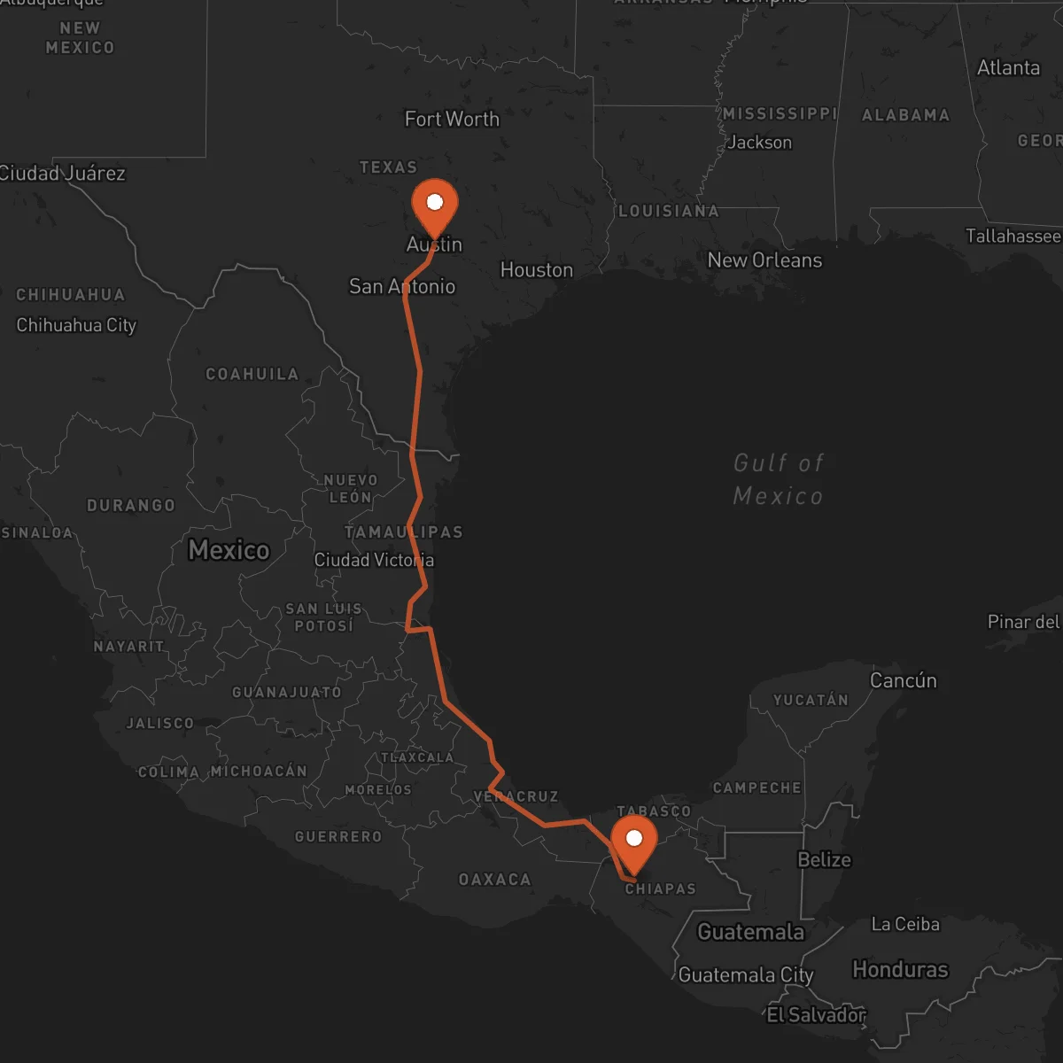 Ruta Tuxtla Gutiérrez - Austin