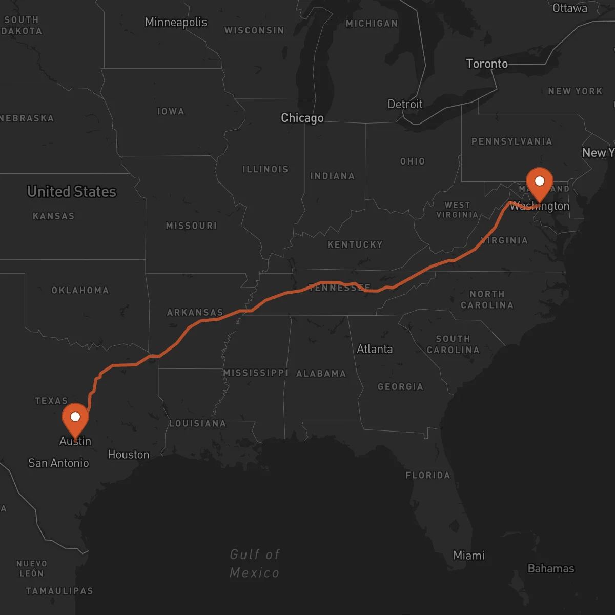 Ruta Washington D.C. - Austin