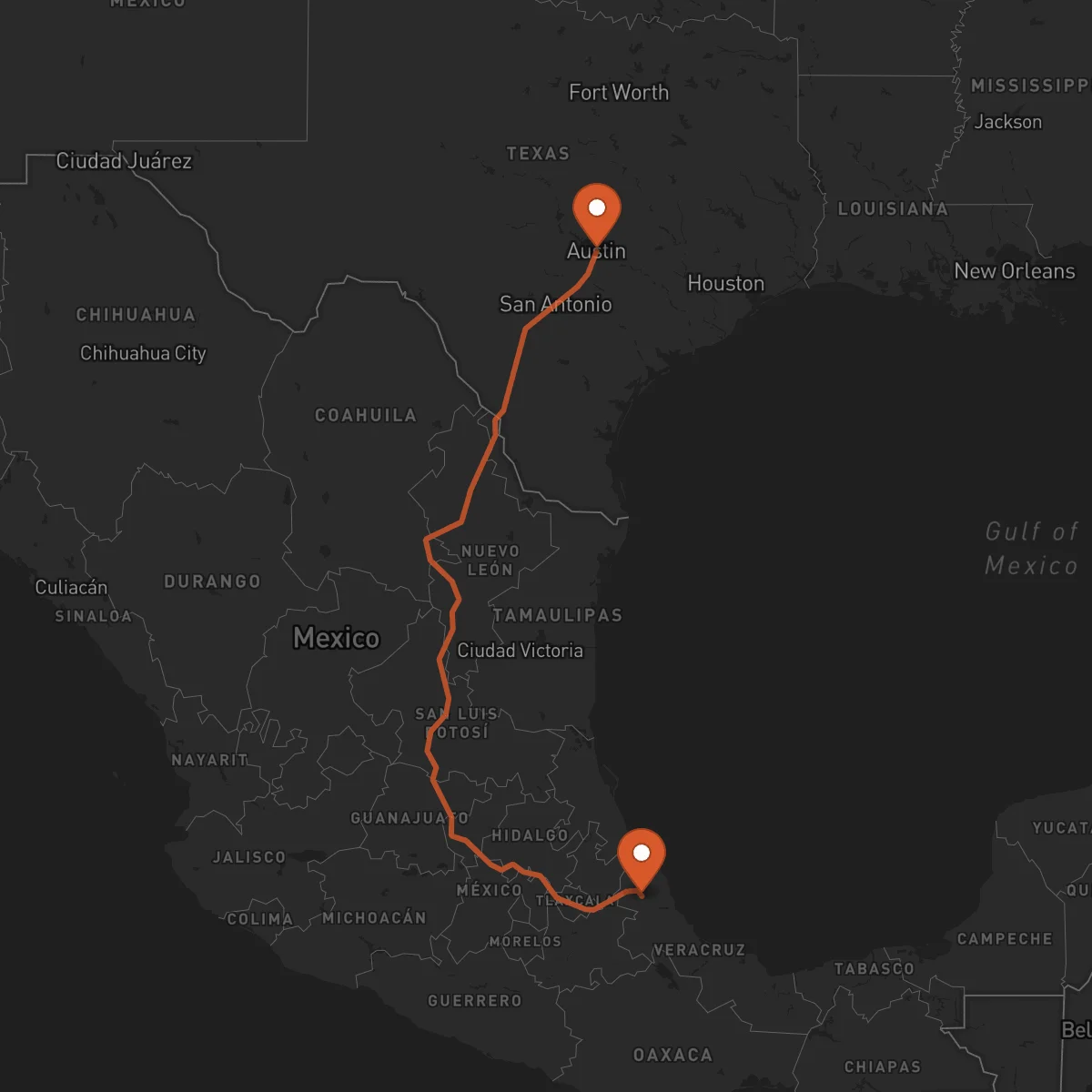 Ruta Austin - Xalapa