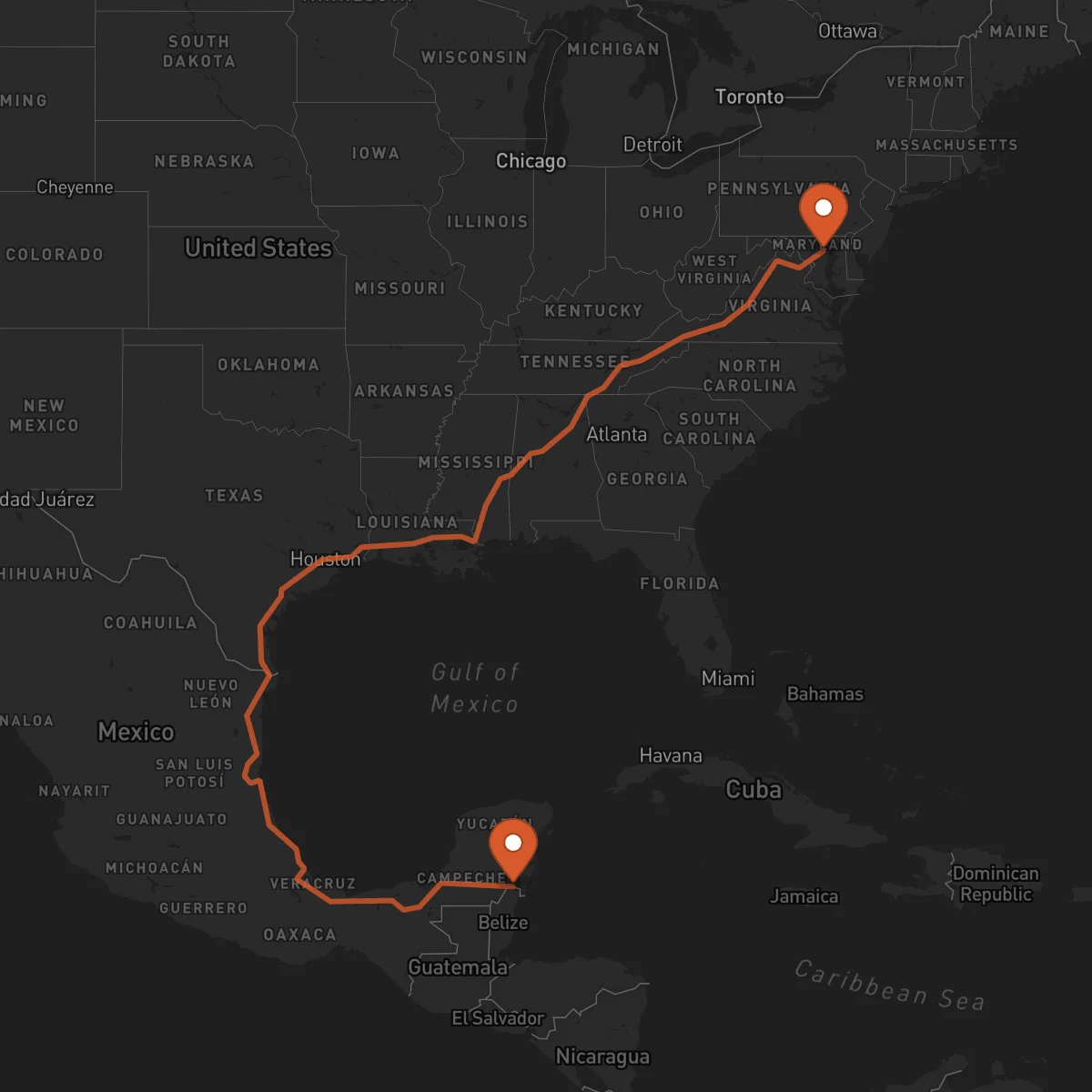 Ruta Chetumal - Baltimore