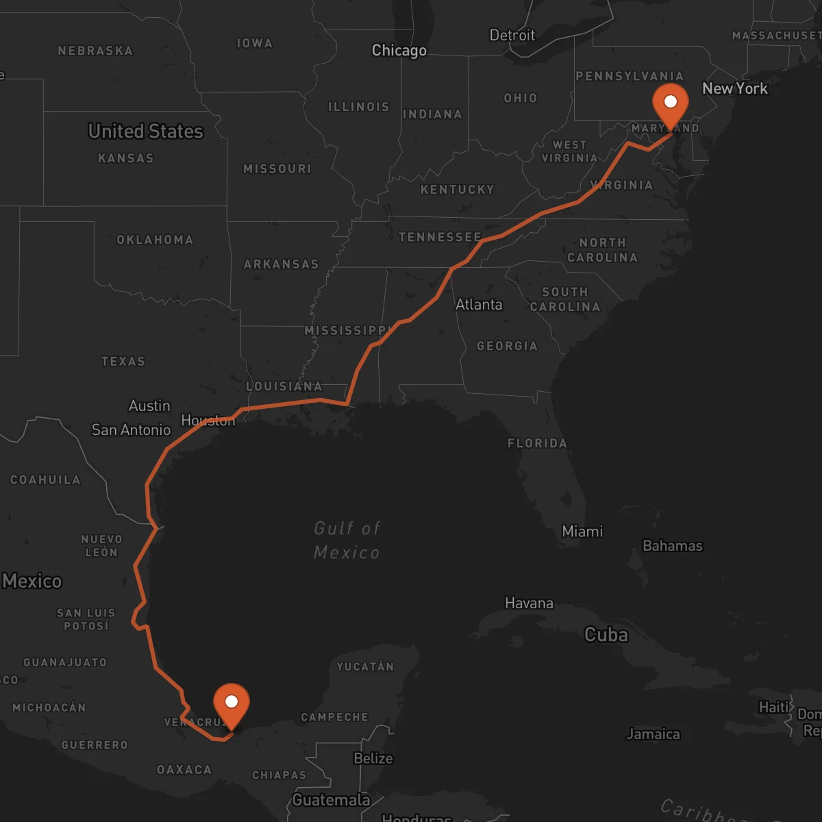 Ruta Baltimore - Coatzacoalcos