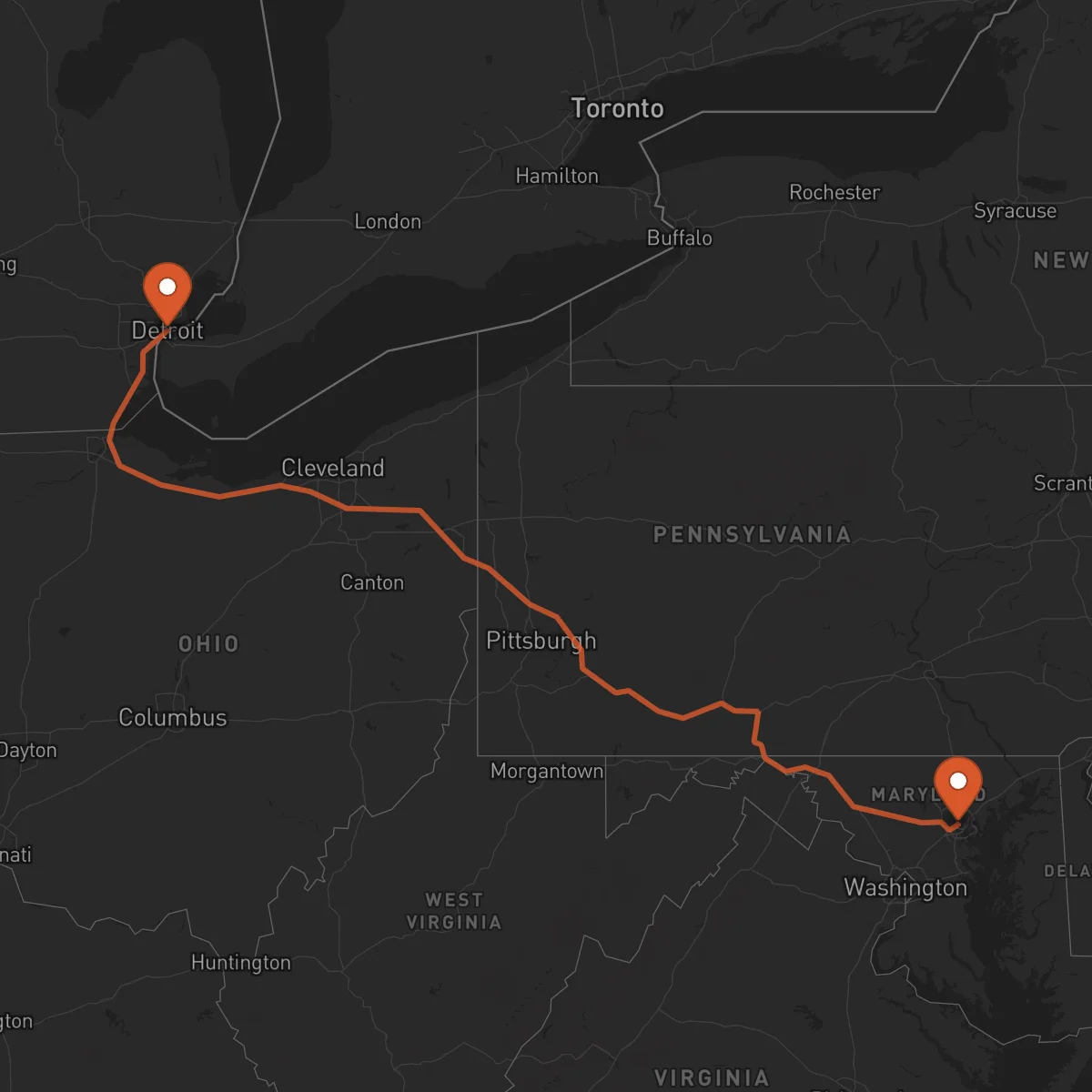 Ruta Baltimore - Detroit