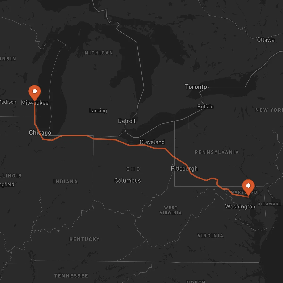 Ruta Milwaukee - Baltimore