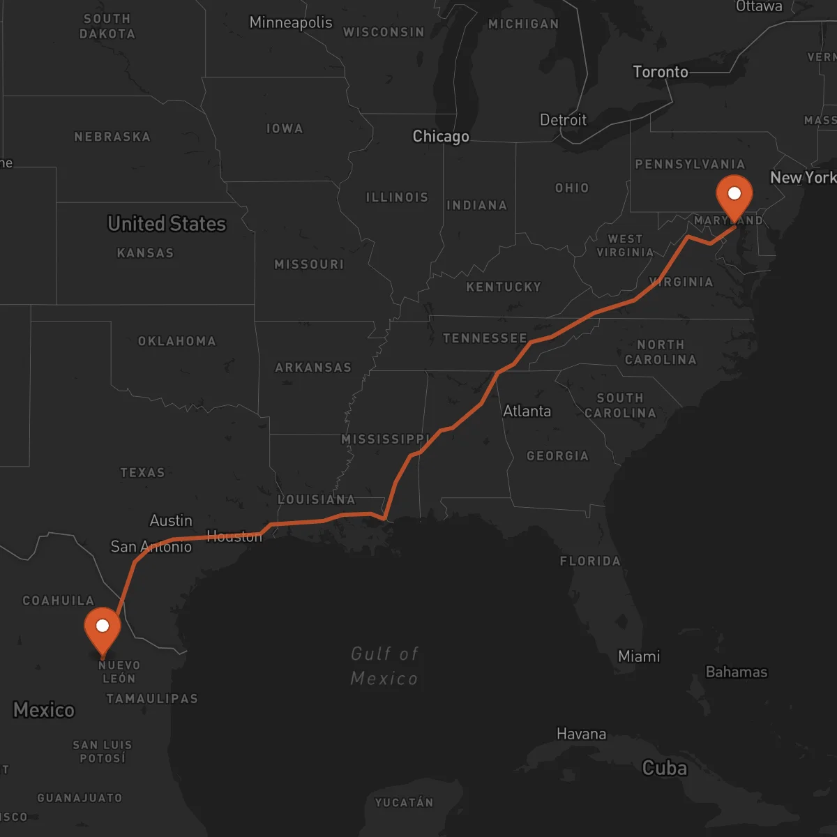 Ruta Monterrey - Baltimore