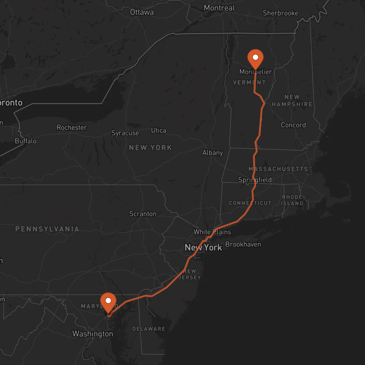 Ruta Baltimore - Montpelier