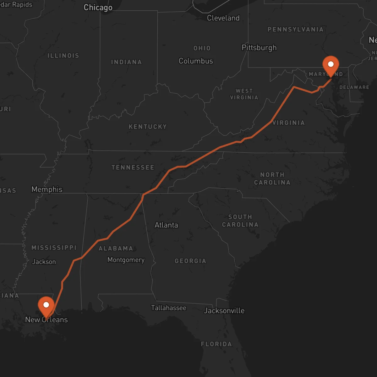 Ruta New Orleans - Baltimore