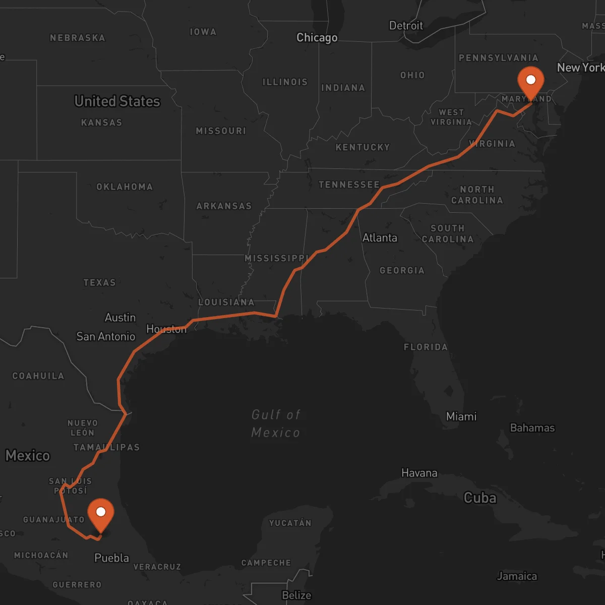 Ruta Pachuca de Soto - Baltimore