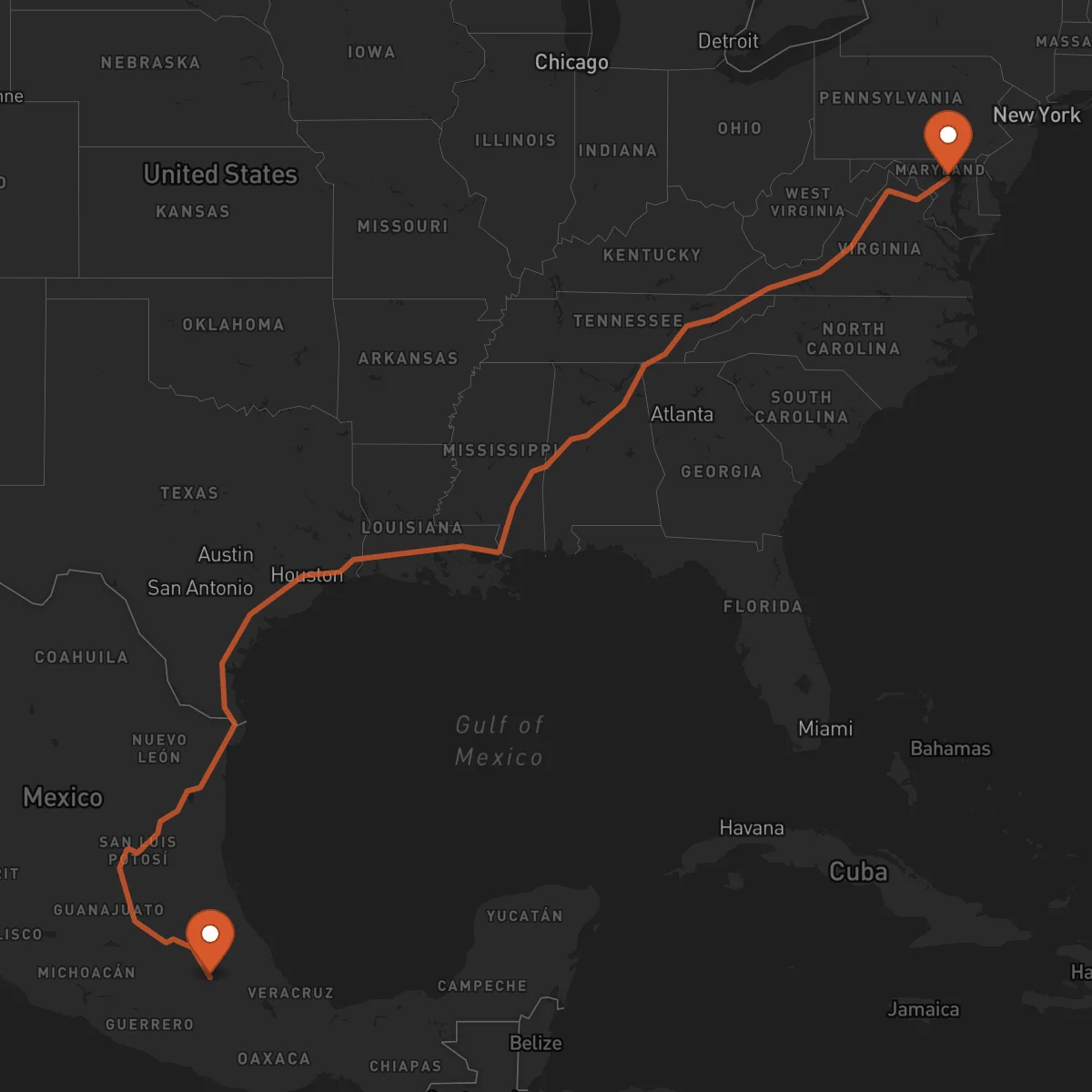 Ruta Baltimore - Puebla de Zaragoza
