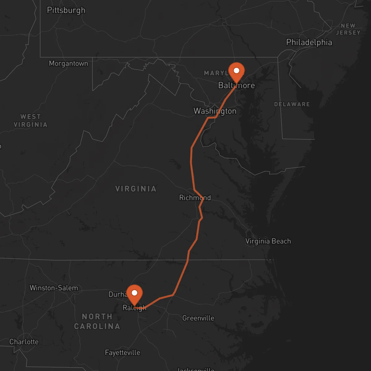 Ruta Raleigh - Baltimore
