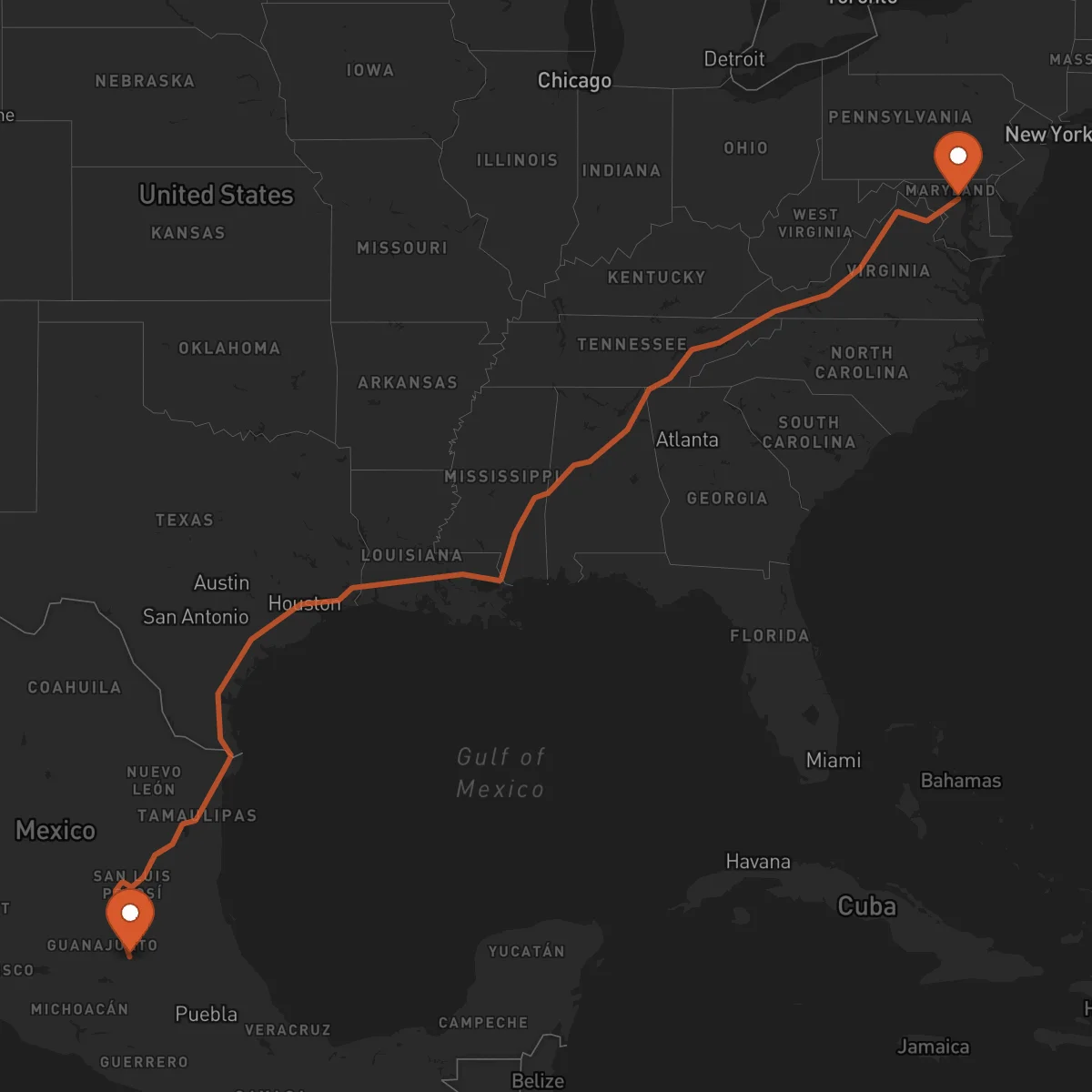 Ruta Baltimore - Santiago de Querétaro