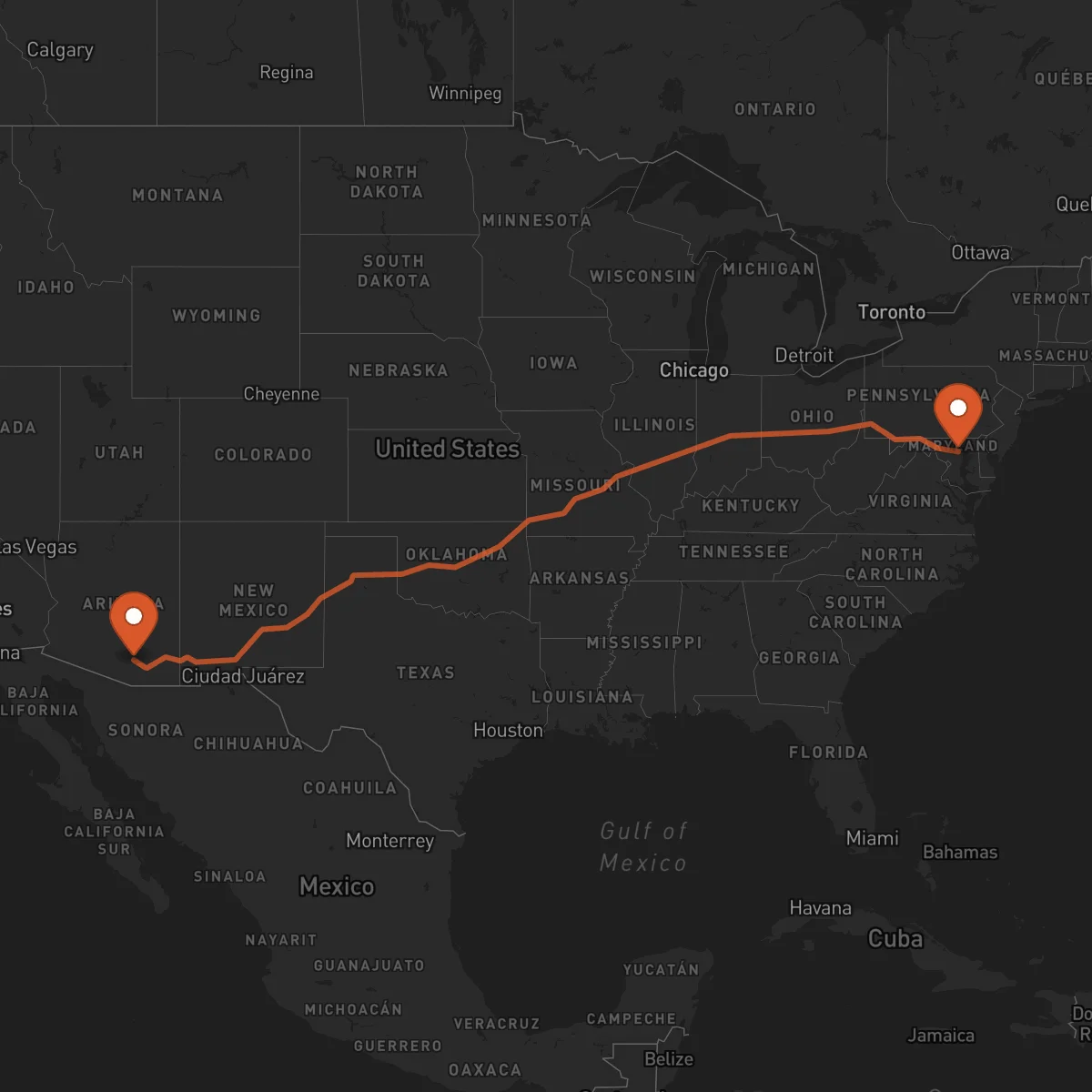 Ruta Tucson - Baltimore