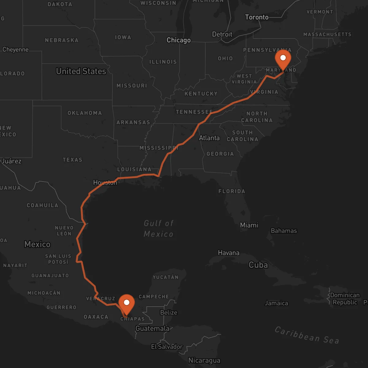 Ruta Baltimore - Tuxtla Gutiérrez