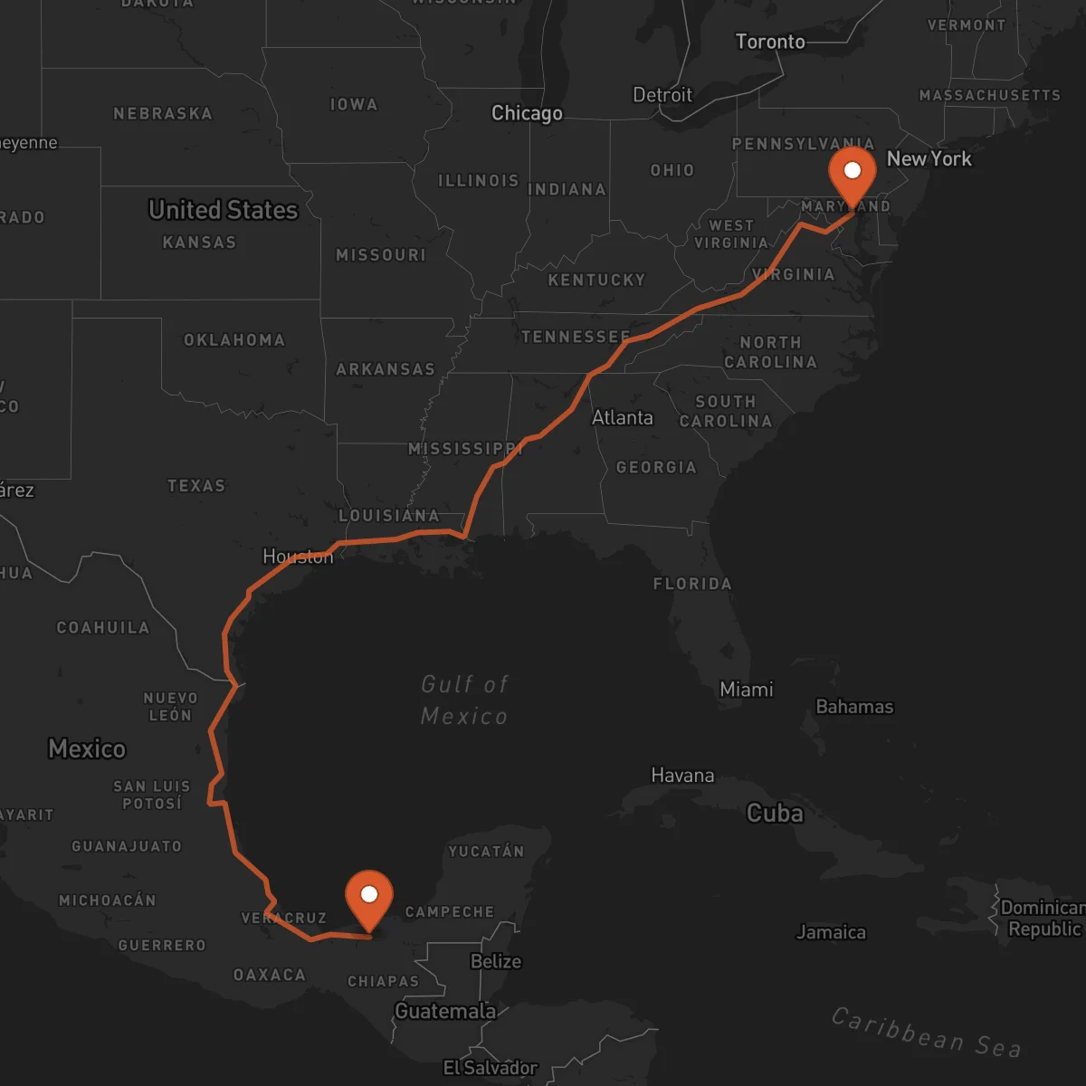 Ruta Baltimore - Villahermosa