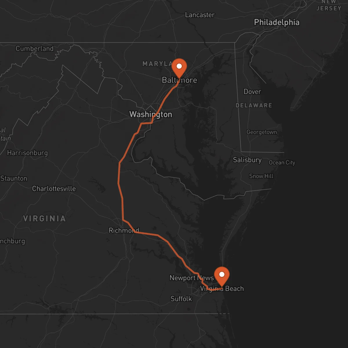 Ruta Virginia Beach - Baltimore
